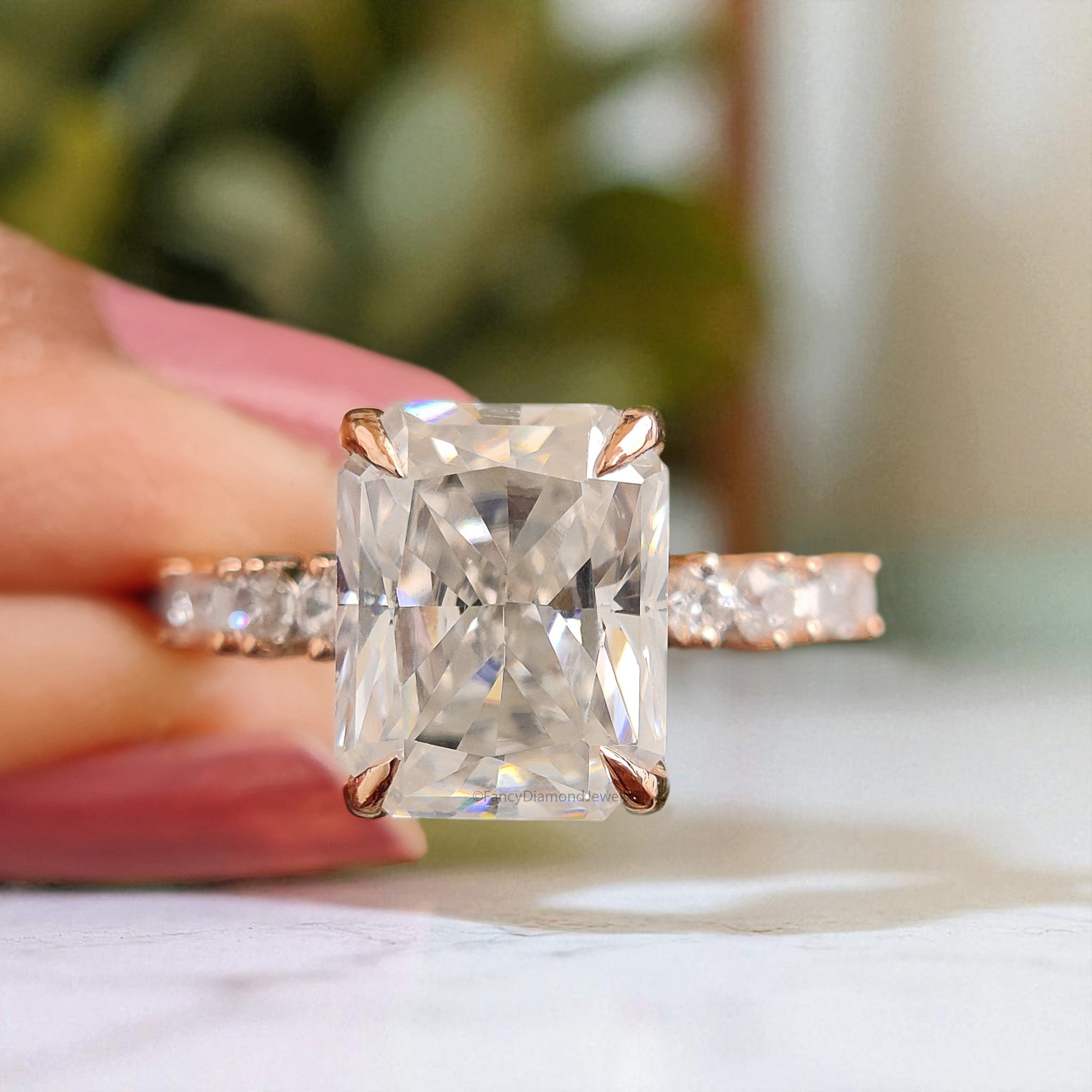 3.70 CT Radiant Cut Colorless Moissanite Bridal Ring Set Engagement Ring Pointed Claw Prong Set Ring Anniversary Ring Rose Gold Ring FD414