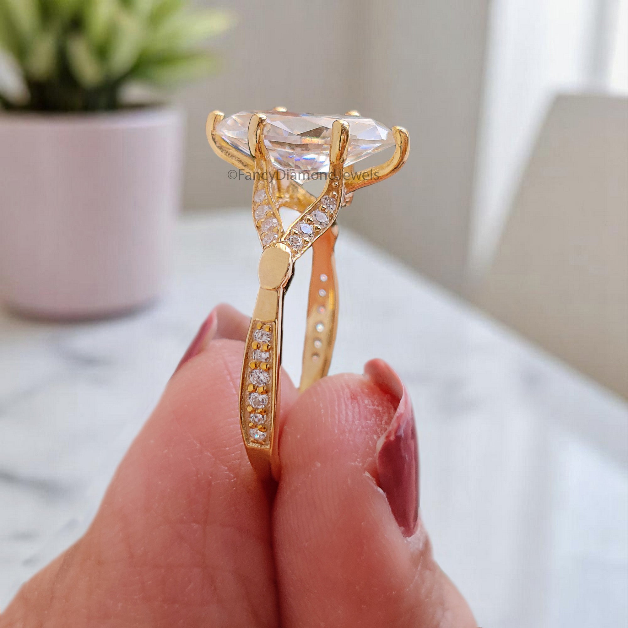 1.75 CT Marquise Cut Moissanite Engagement Ring Split Band Ring Bridal Ring Prong Set Ring Wedding Ring Yellow Gold Ring Promise Ring FD363