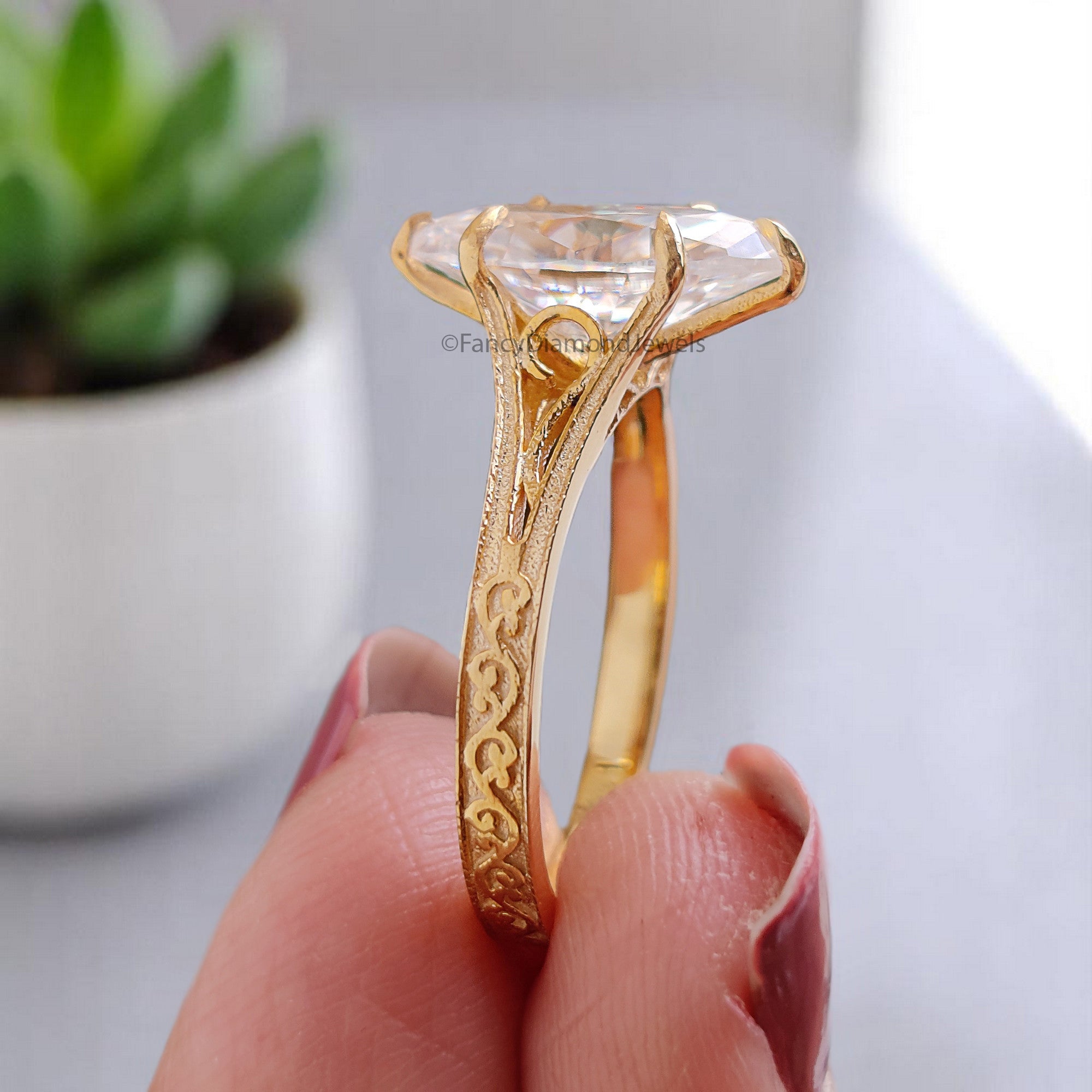 1.15 CT Marquise Cut Moissanite Engagement Ring Filigree Wedding Ring Solitaire Ring Bridal Promise Ring Yellow Gold Ring Gift For Her FD365