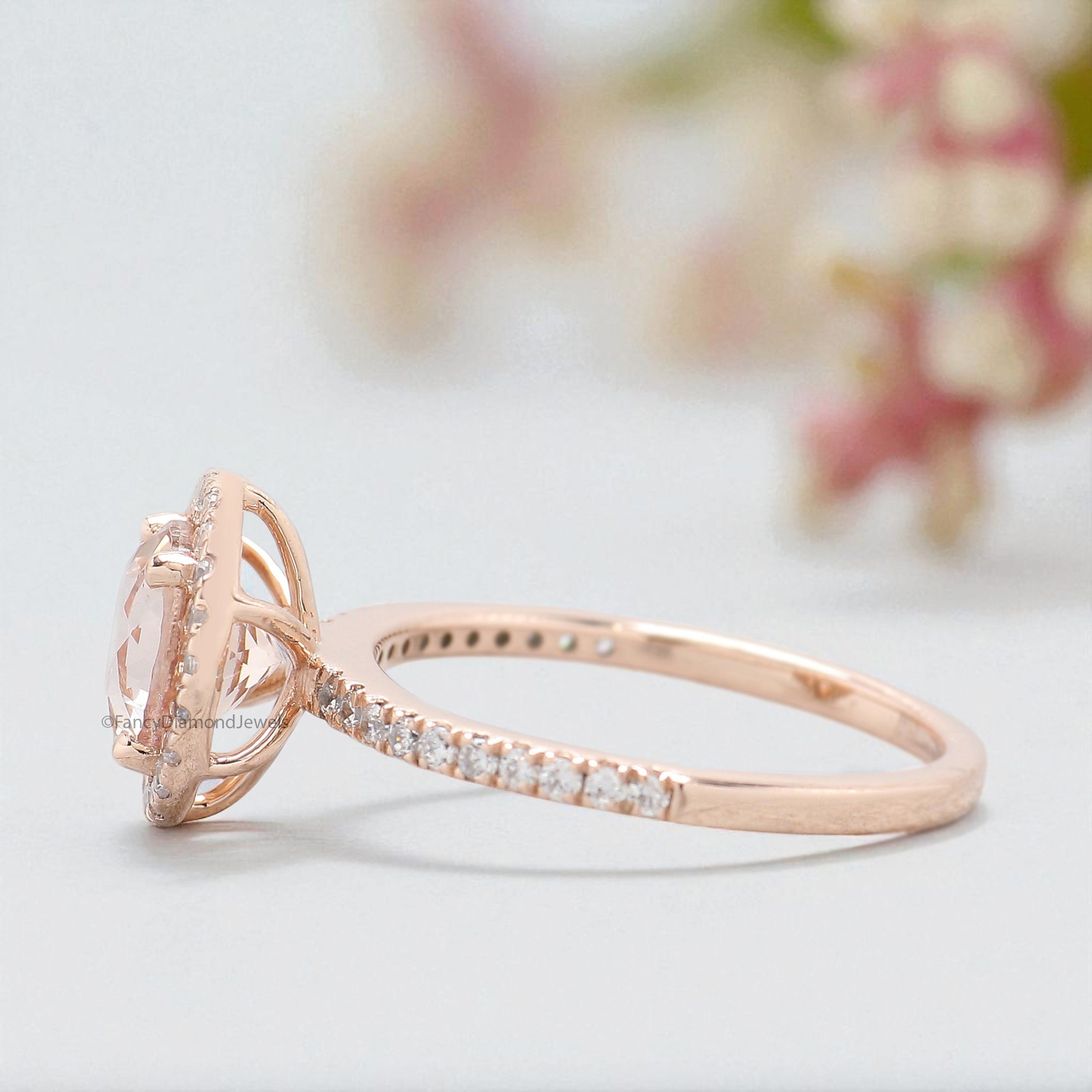 1.40 CT Round Cut Natural Morganite Engagement Ring Rose Gold Ring Round Shape Wedding Ring Unique Vintage Halo Ring Gift For Her FD433