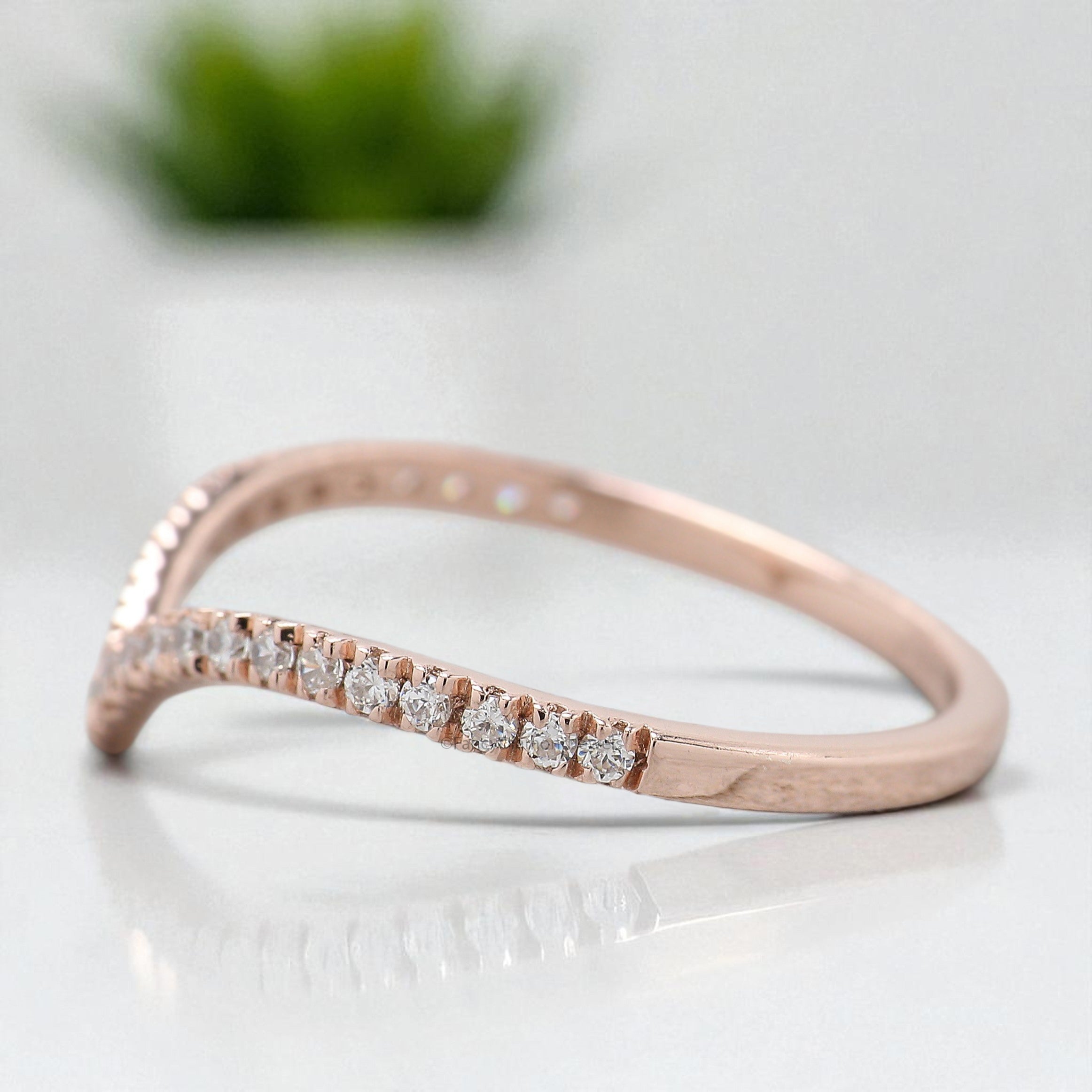 V Shaped Wedding Band 0.20 TW Round Diamond Band Rose Gold Silver/10K/14K/18K Gold Engagement Band Half Eternity Anniversary Ring KD261