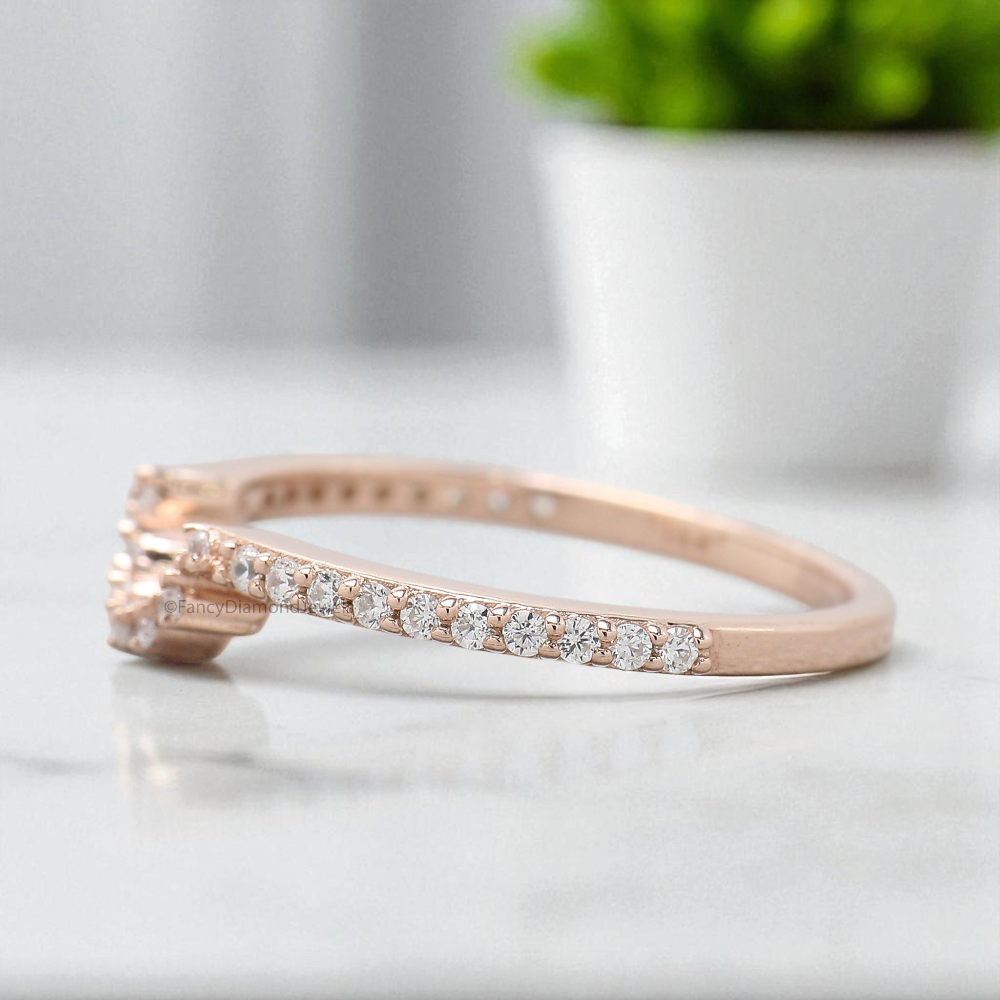 Natural White Diamond Wedding Band Half Eternity Minimalist Ring Silver/10K/14K/18K Gold stacking dainty matching anniversary Ring KD833