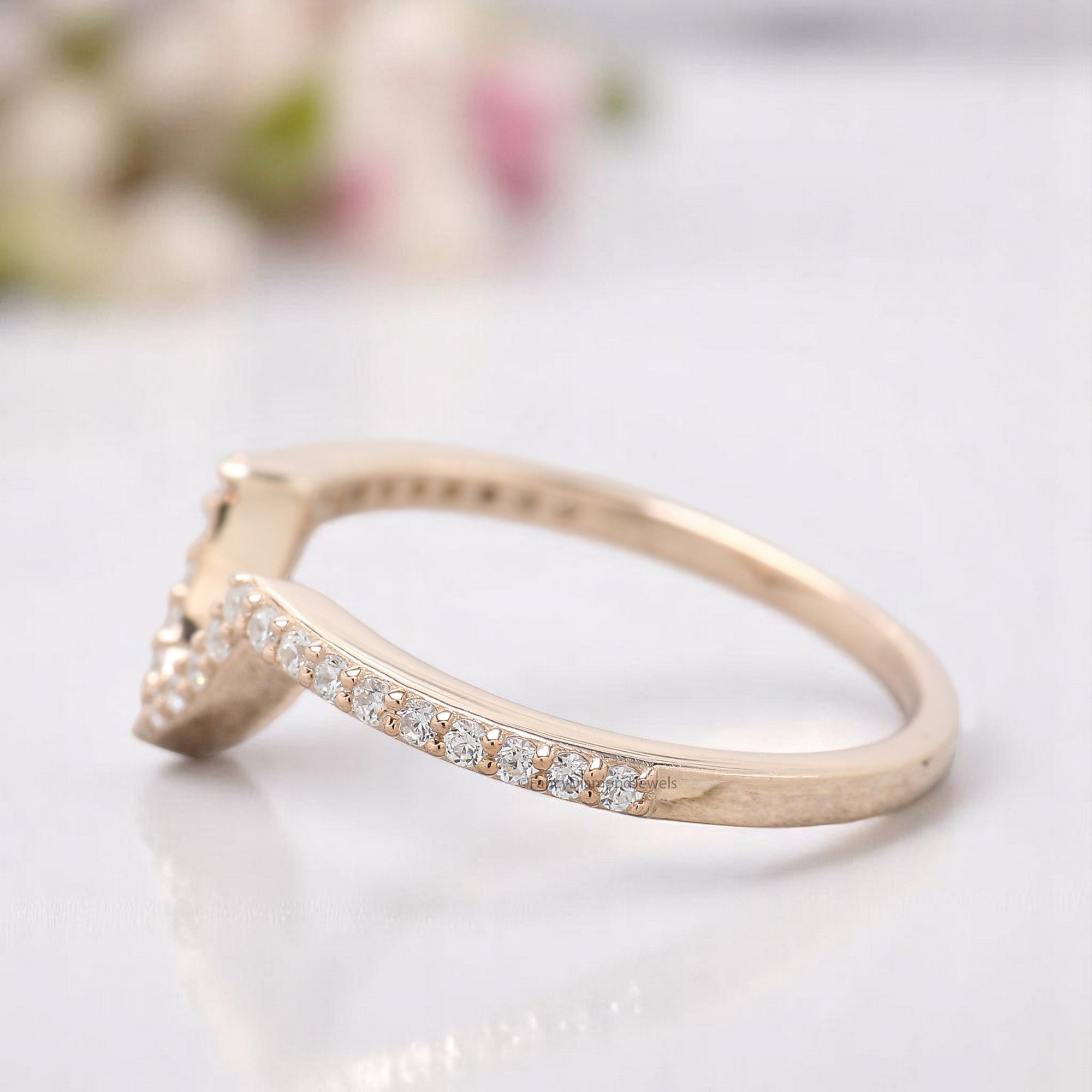 0.20 CT Round Diamond Band V Shaped Wedding Band Silver/10K/14K/18K Engagement Band Half Eternity Anniversary Ring Gift For Her KD829