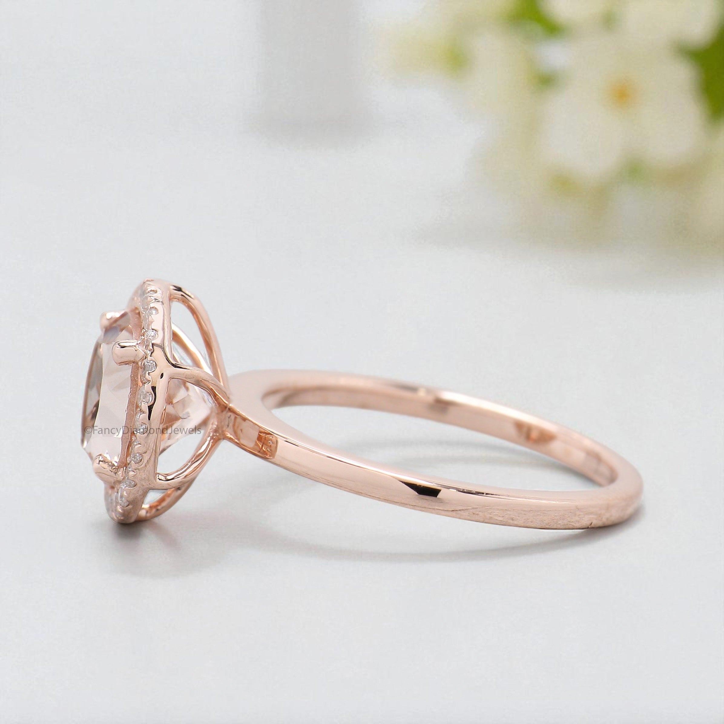 1.88 CT Round Cut Natural Morganite Engagement Ring Rose Gold Ring Round Shape Wedding Ring Unique Vintage Halo Ring Gift For Her FD426
