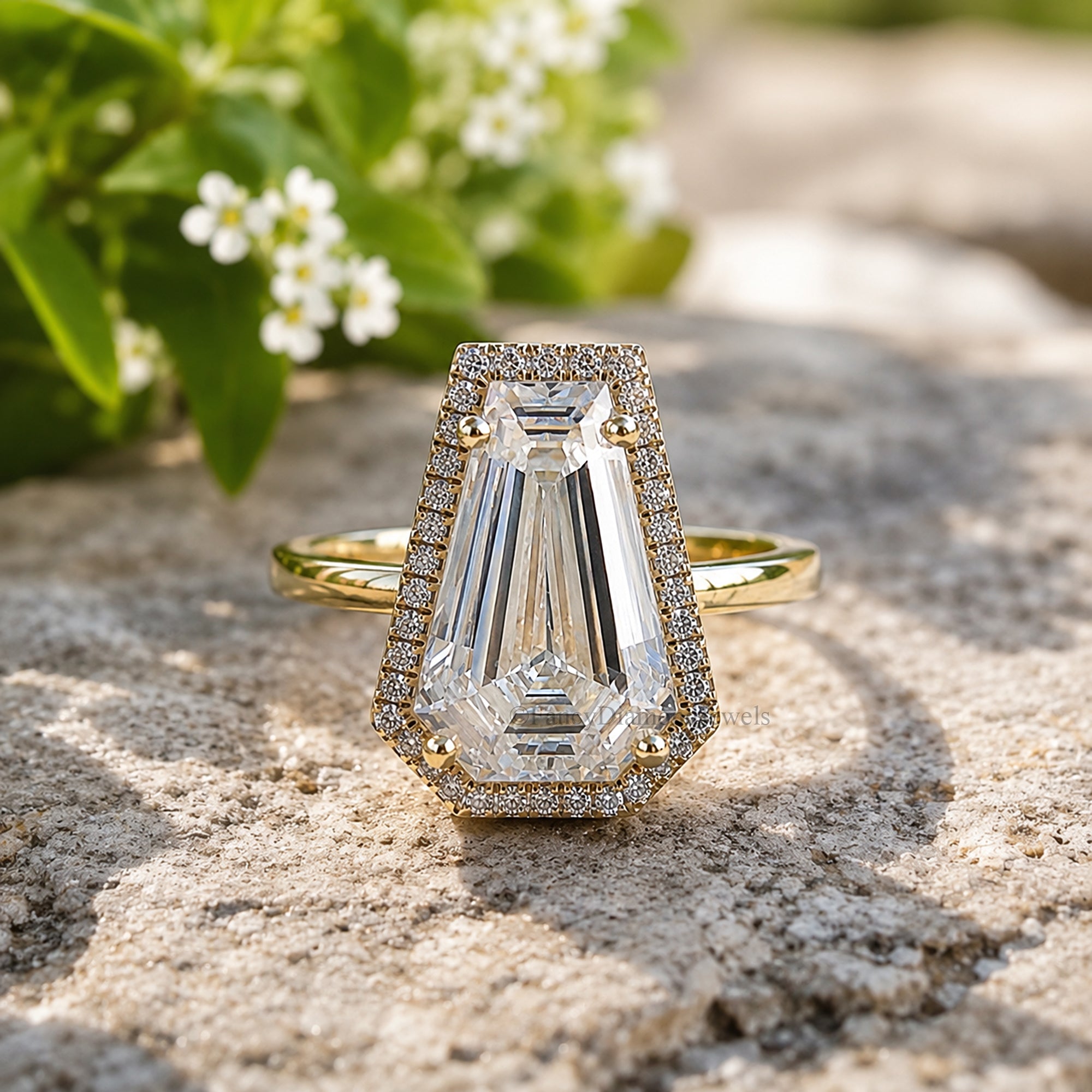 3.85 CT Coffin Cut Engagement Ring set in Solid Rose 10K/14k/18k Gold Coffin Cut Solitaire Engagement Ring Bridal Wedding Ring Set FD204