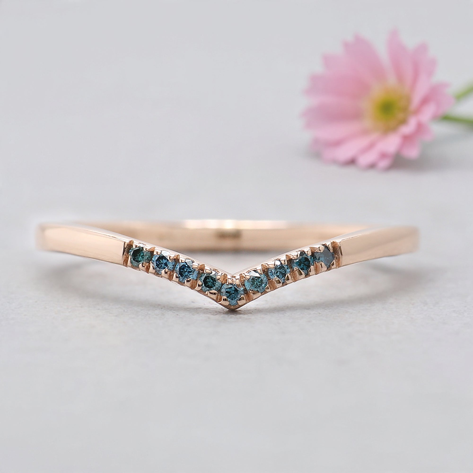 1.05 Ct Natural Rough Cut Blue Color Diamond Ring 6.30 MM Crystal Rough Diamond Ring 14K Solid Rose Gold Silver Engagement Ring QL2344