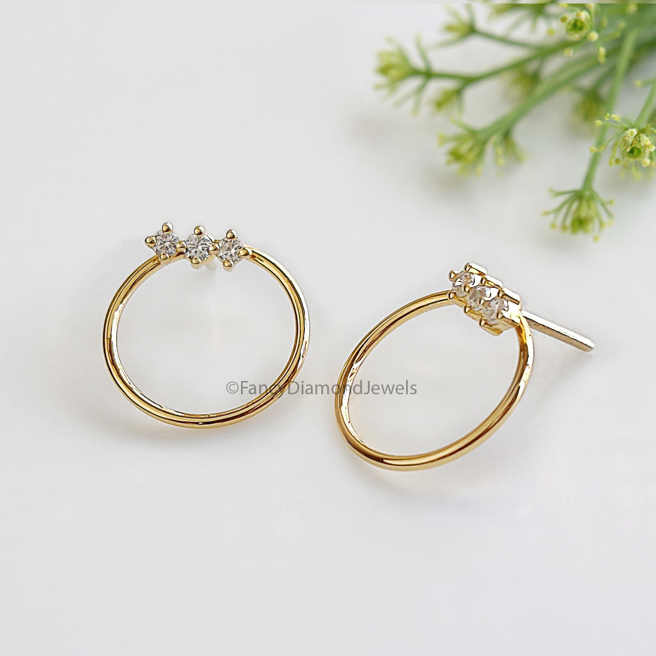 Dainty Front Back Circle Earrings Round White Diamond Earring Round Shape Earring Prong Earring Engagement Earring Gift For Her FD510