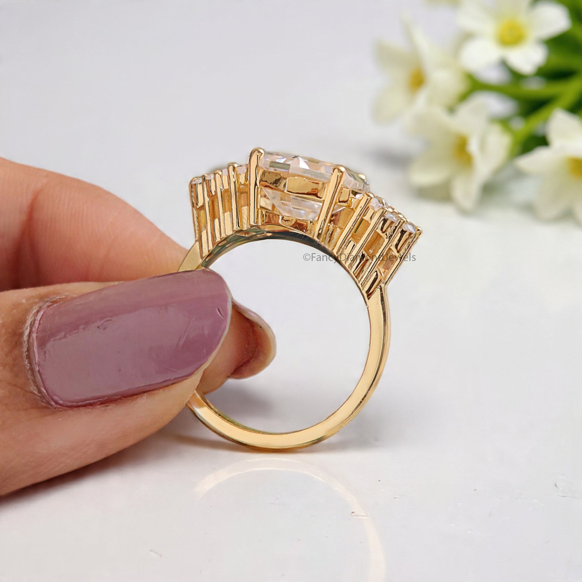 3.00 CT Antique Hexagon Moissanite Engagement Ring Baguette And Round Ring Ring For Gifting Wedding Ring Anniversary Gift Ring Her FD170