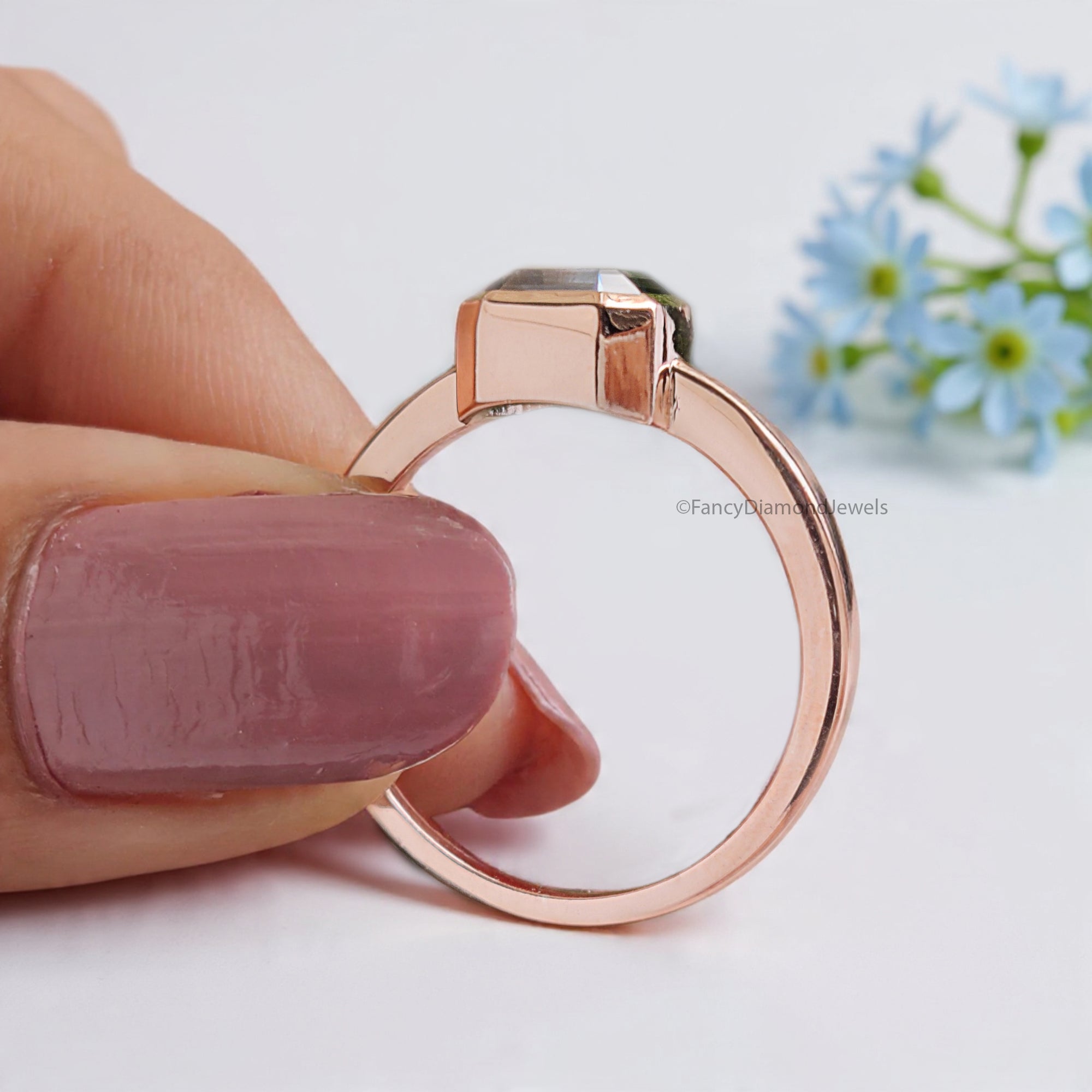 1.20 CT Radiant Moissanite Royal Blue Moissanite Ring Solitaire Engagement Ring Bezel Set Ring Rose Gold Ring Comfort Fit Ring For Her FD222