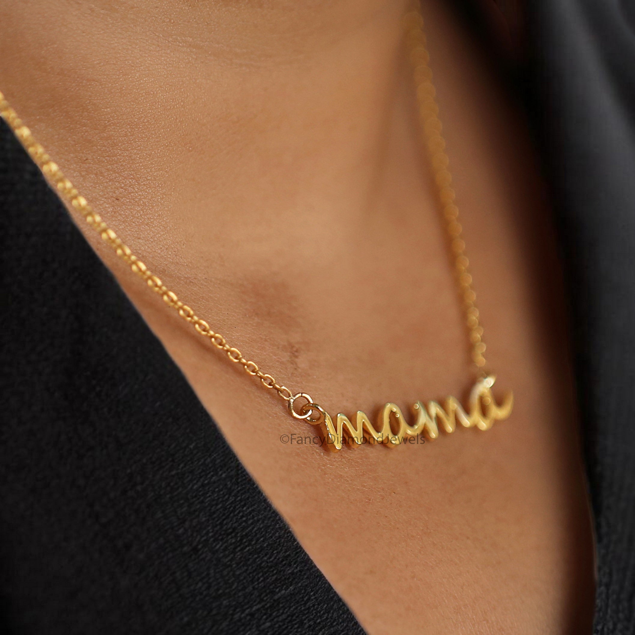 Mom Gift jewelry Tiny Mama Necklace Yellow Silver handmade jewelry Mothers Necklace Perfect Gifts for Mom Necklace With Chain FD538
