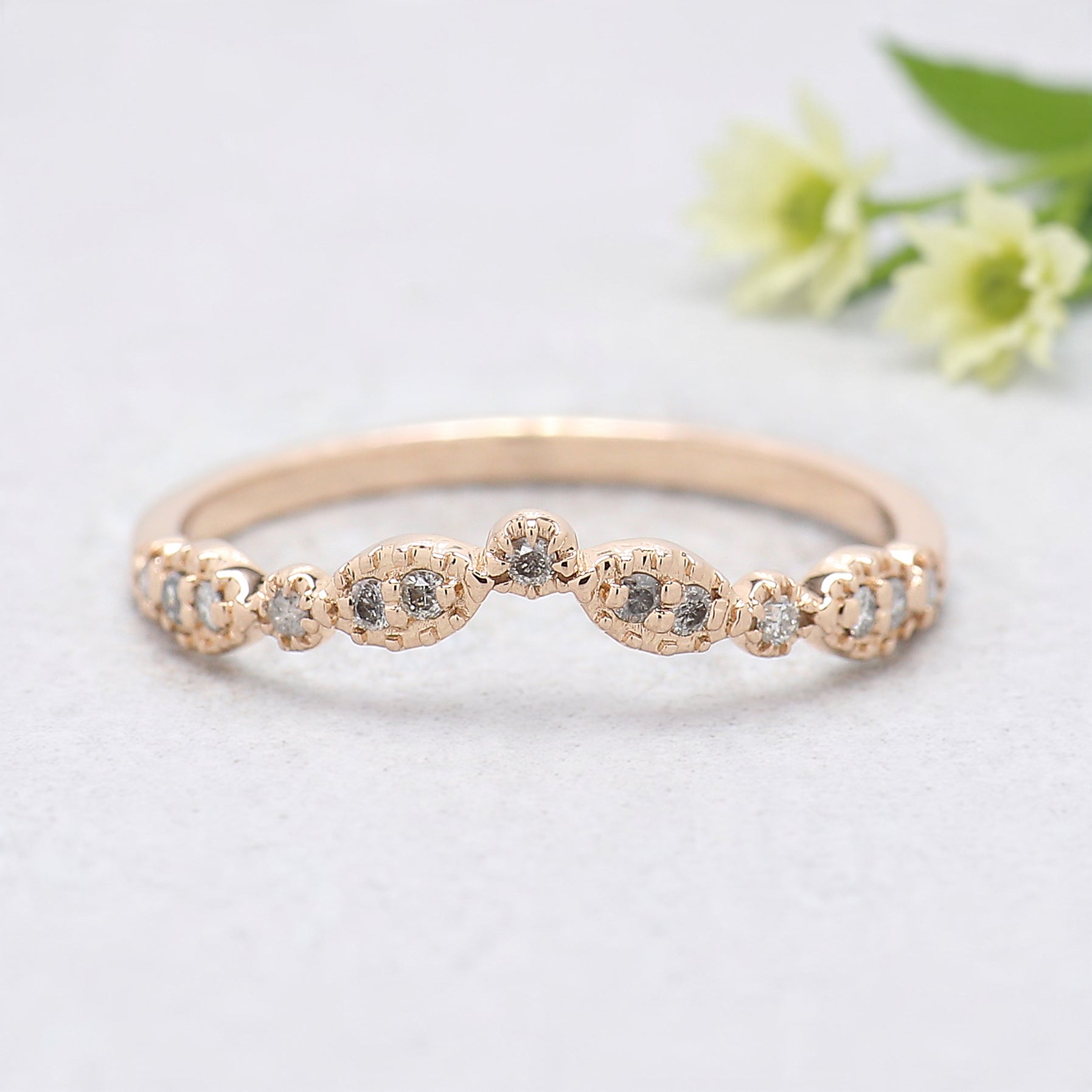 Pear Cut Salt And Pepper Diamond Ring 0.48 Ct 6.65 MM Pear Diamond Ring 14K Rose Gold Silver Pear Engagement Ring Set Gift For Her KDN976