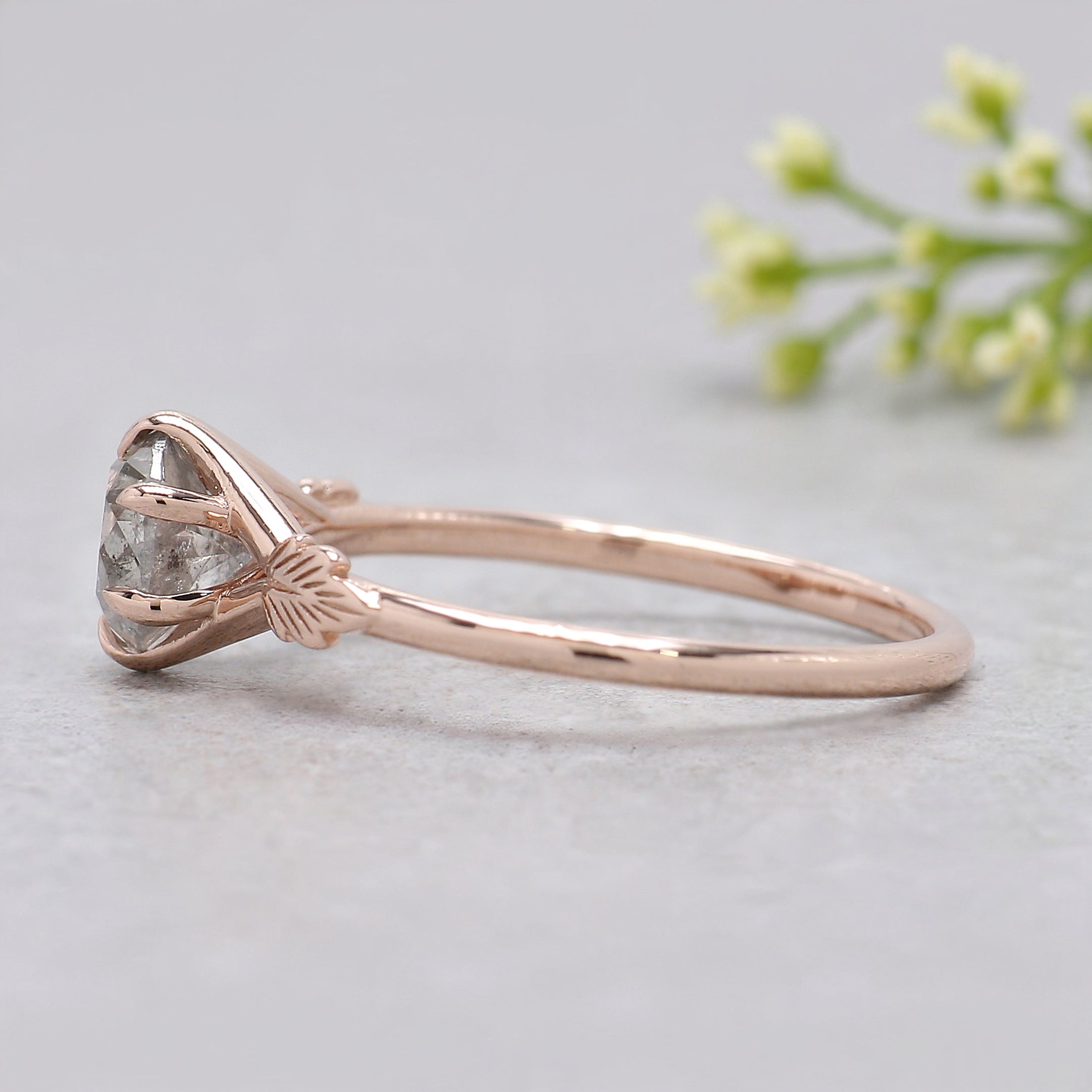 0.87 Ct Natural Round Shape Grey Color Diamond Ring 5.60 MM Round Cut Diamond Ring 14K Rose Gold Silver Engagement Ring Gift For Her KDN8944