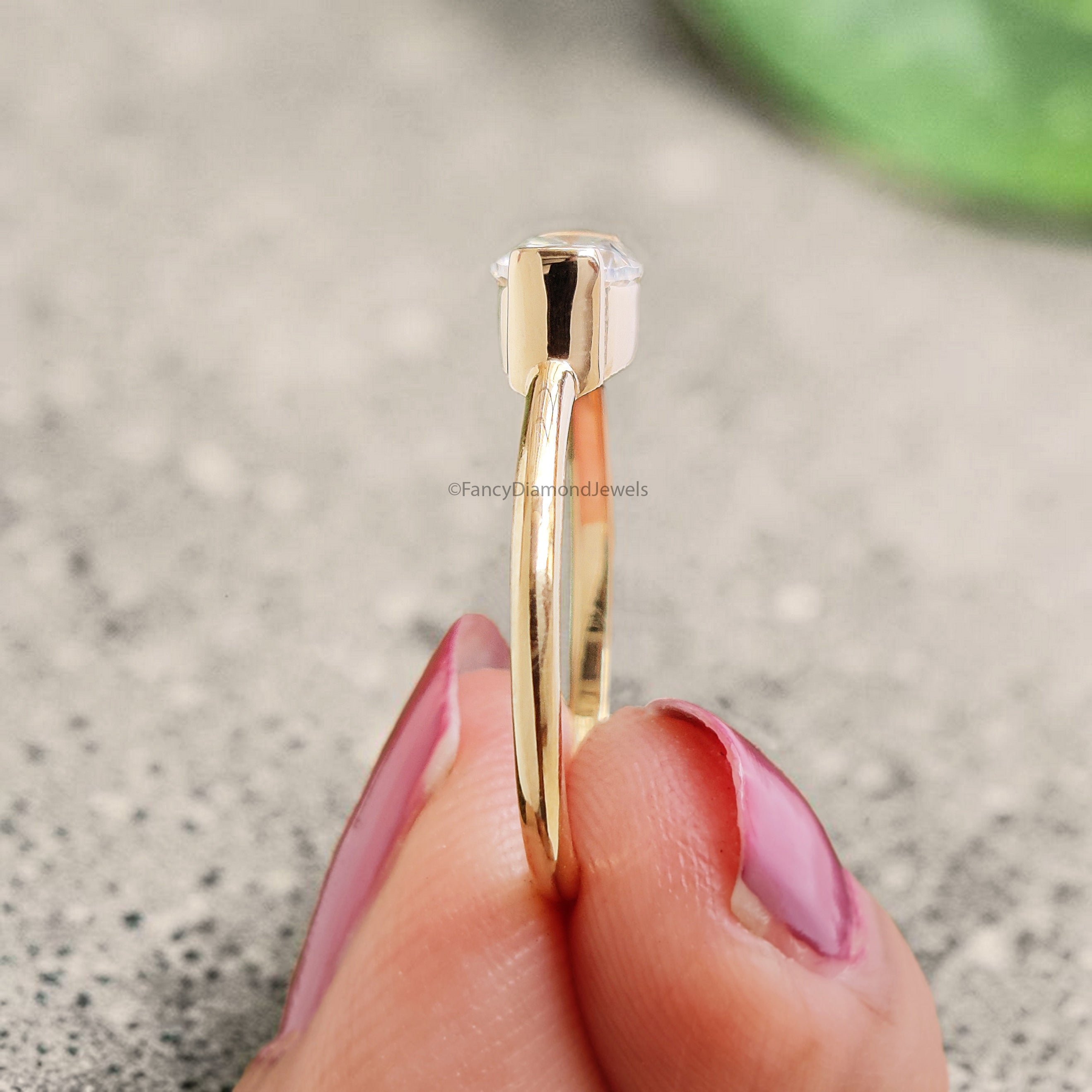 Oval Shape Lab Grown Diamond Half Bezel Ring Solid Gold, Thin Dainty Ring, Oval Diamond Pinky Ring, Minimal Wedding Band Gift For Her FD564