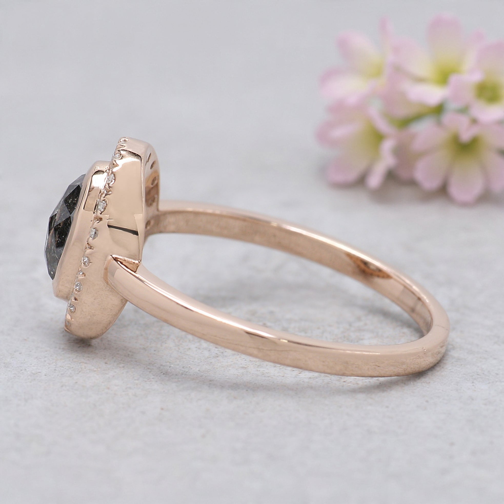 Oval Cut Salt And Pepper Diamond Ring 0.79 Ct 6.35 MM Oval Diamond Ring 14K Solid Rose Gold Silver Oval Engagement Ring Gift For Her KDL1476