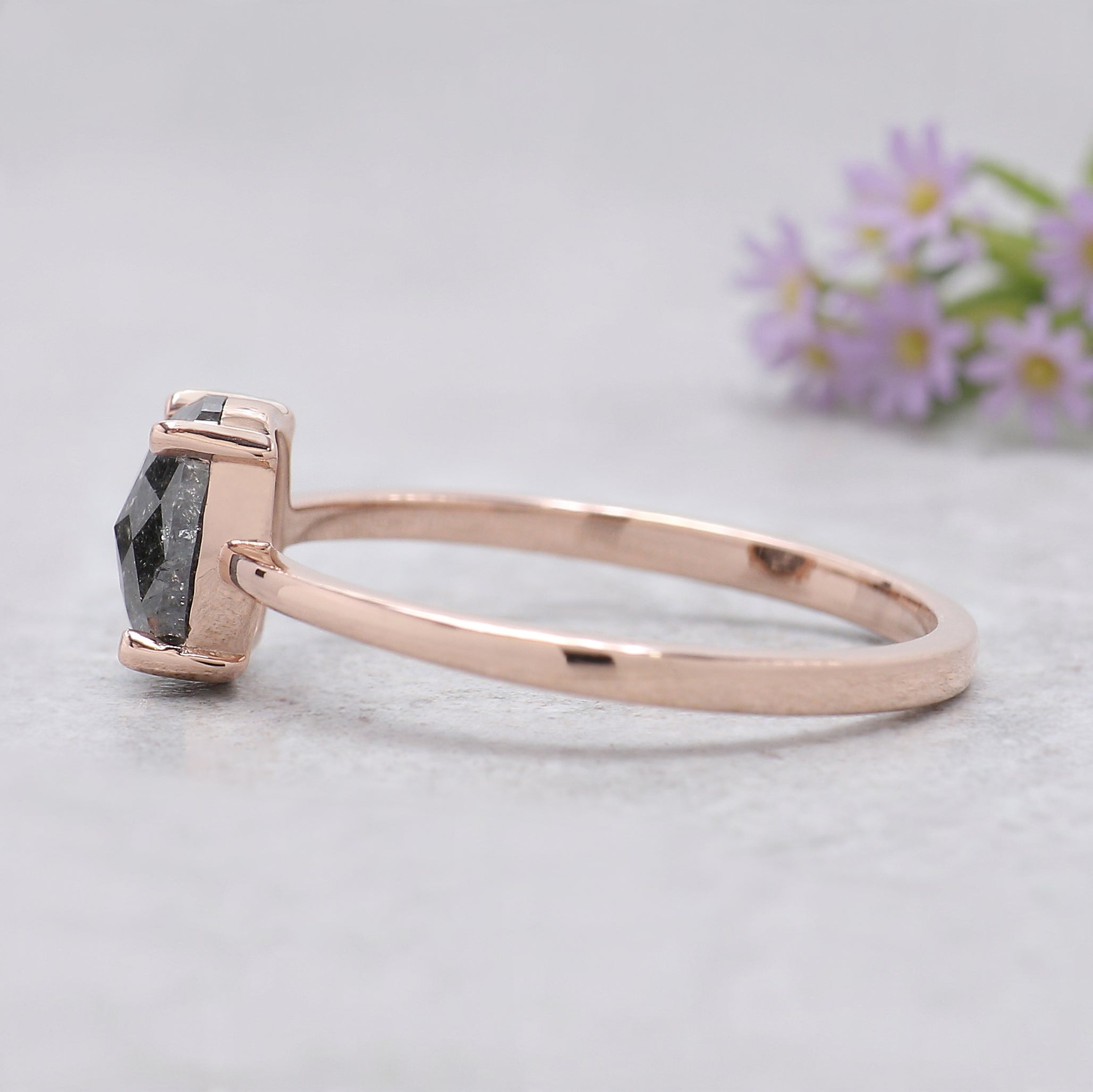 Oval Cut Salt And Pepper Diamond Ring 1.04 Ct 6.84 MM Oval Diamond Ring 14K Solid Rose Gold Silver Oval Engagement Ring Gift For Her KDL2015