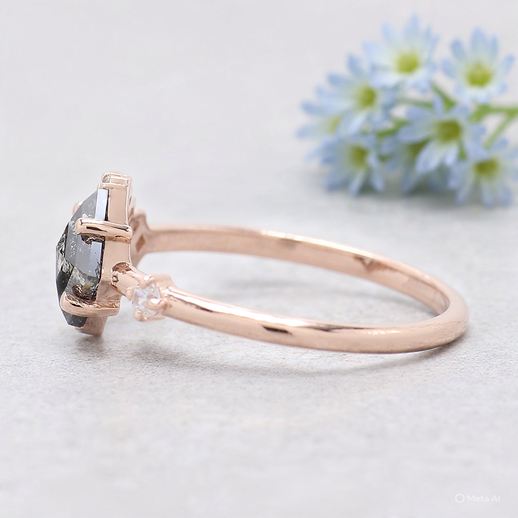 Kite Cut Salt And Pepper Diamond Ring 0.70 Ct 7.10 MM Kite Shape Diamond Ring 14K Solid Rose Gold Silver Engagement Ring Gift For Her KDN930