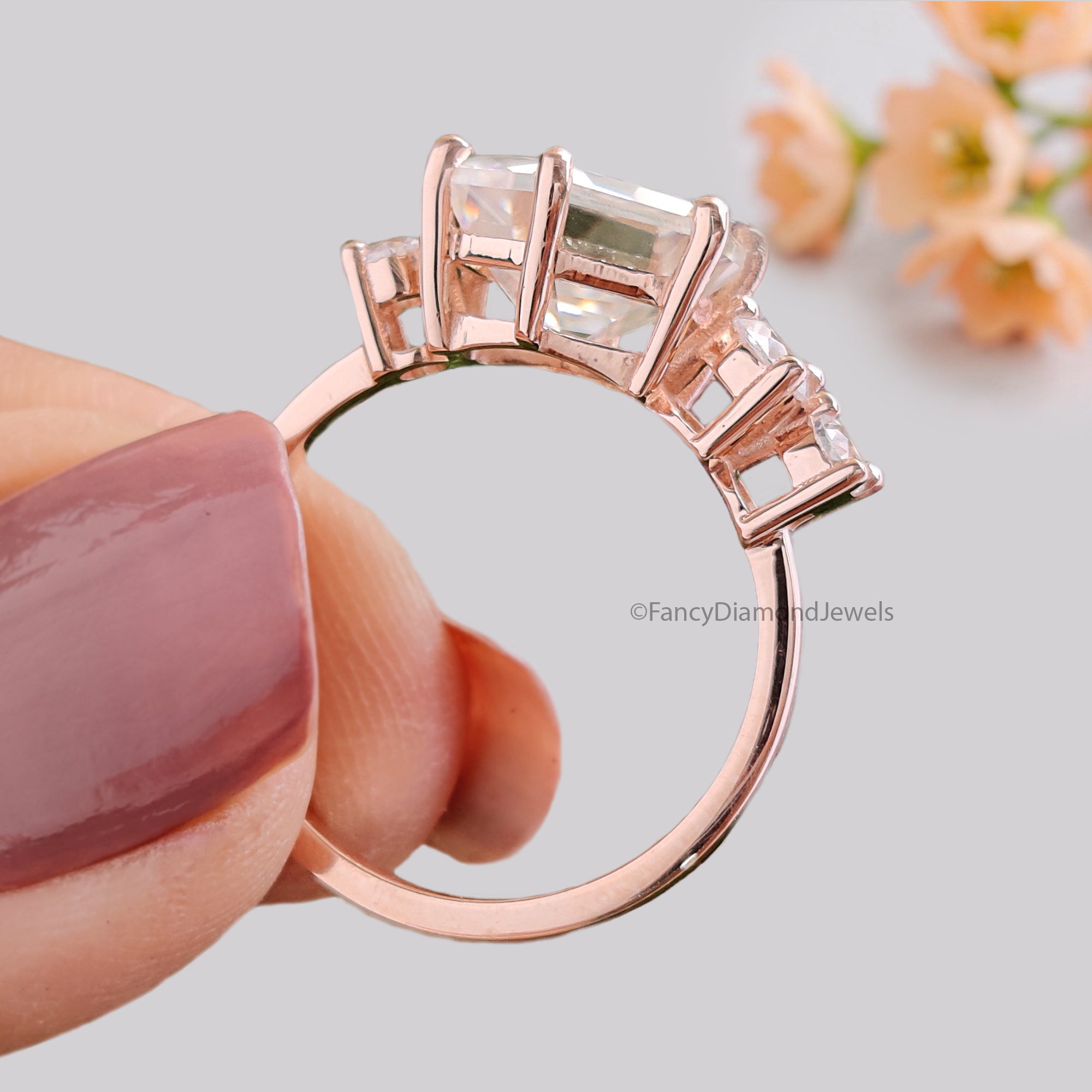 2.95 CTW Antique Hexagon Cut Moissanite Engagement Ring Rose Gold Four Stone Ring Engagement Ring Delicate Wedding Bridal Ring FD235