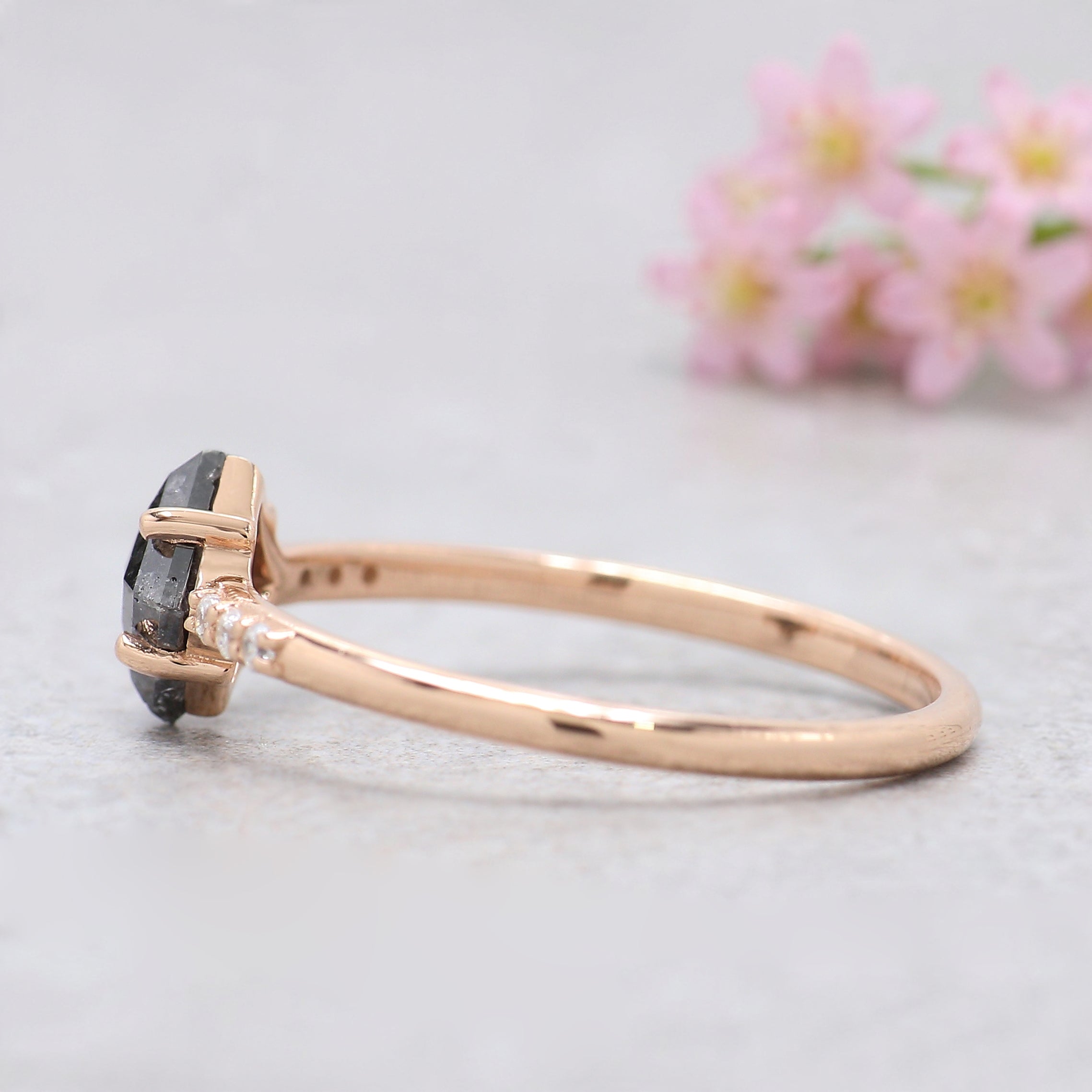 Kite Shape Black Color Diamond Ring 0.65 Ct 6.75 MM Kite Diamond Ring 14K Solid Rose Gold Silver Kite Engagement Ring Gift For Her KDN808