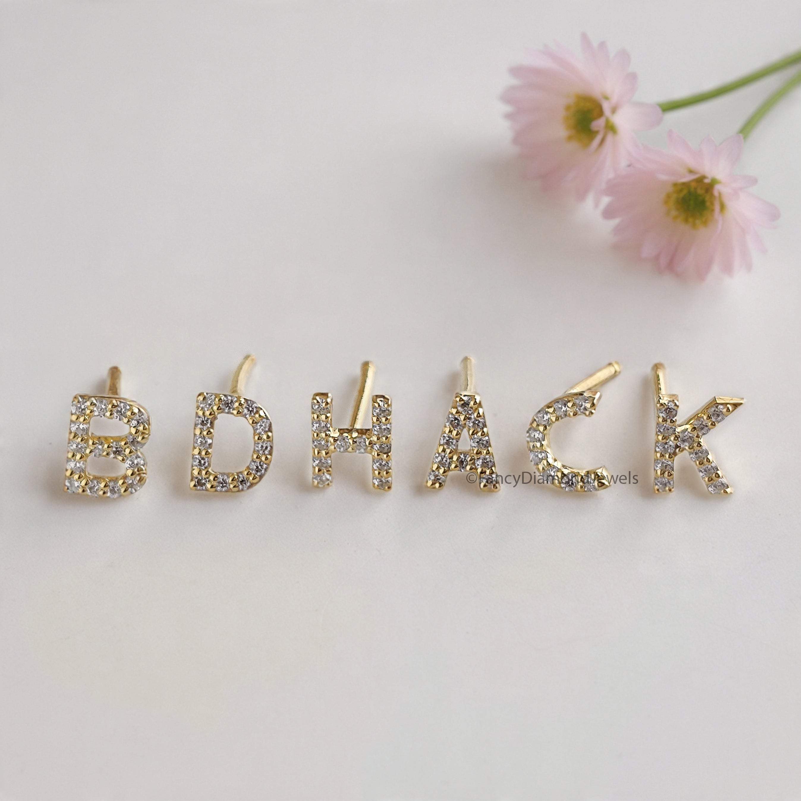 Single Round Diamond Initial Stud Earring Round Brilliant Cut White Diamond Earring Prong Earring Engagement Earring Gift For Her FD515