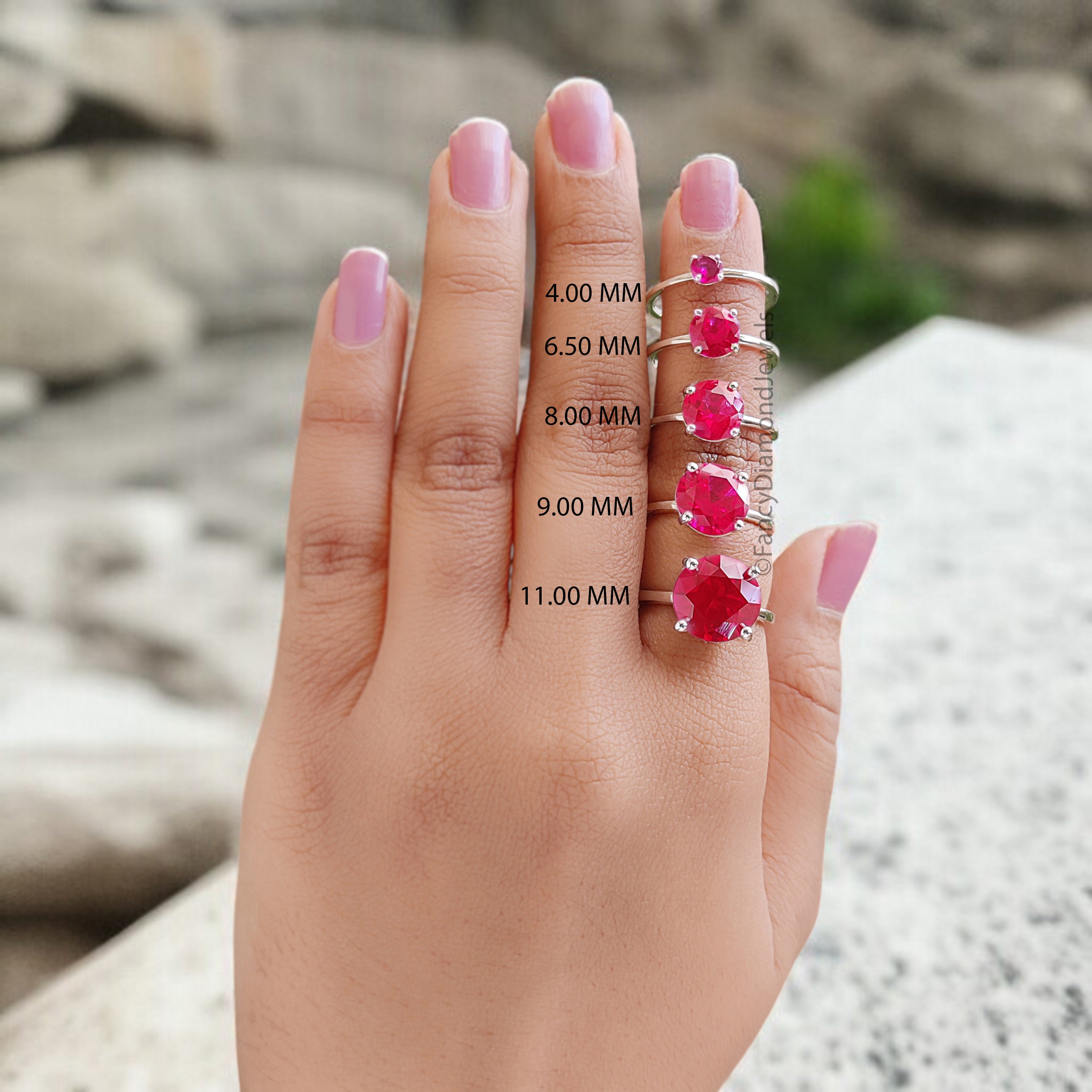 Round Red Ruby stone engagement ring 11mm 9mm 8mm 6.50mm 4mm ring silver simulant Ring Solitaire ring Diamond ring Gift for her FD516