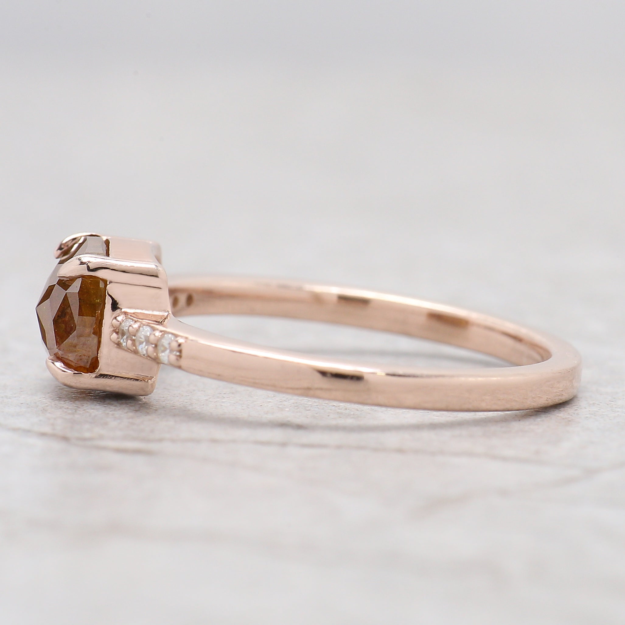 Cushion Yellow Color Diamond Ring 1.39 Ct 6.92 MM Brown Cushion Diamond Ring 14K Solid Rose Gold Silver Engagement Ring Gift For Her QL2885