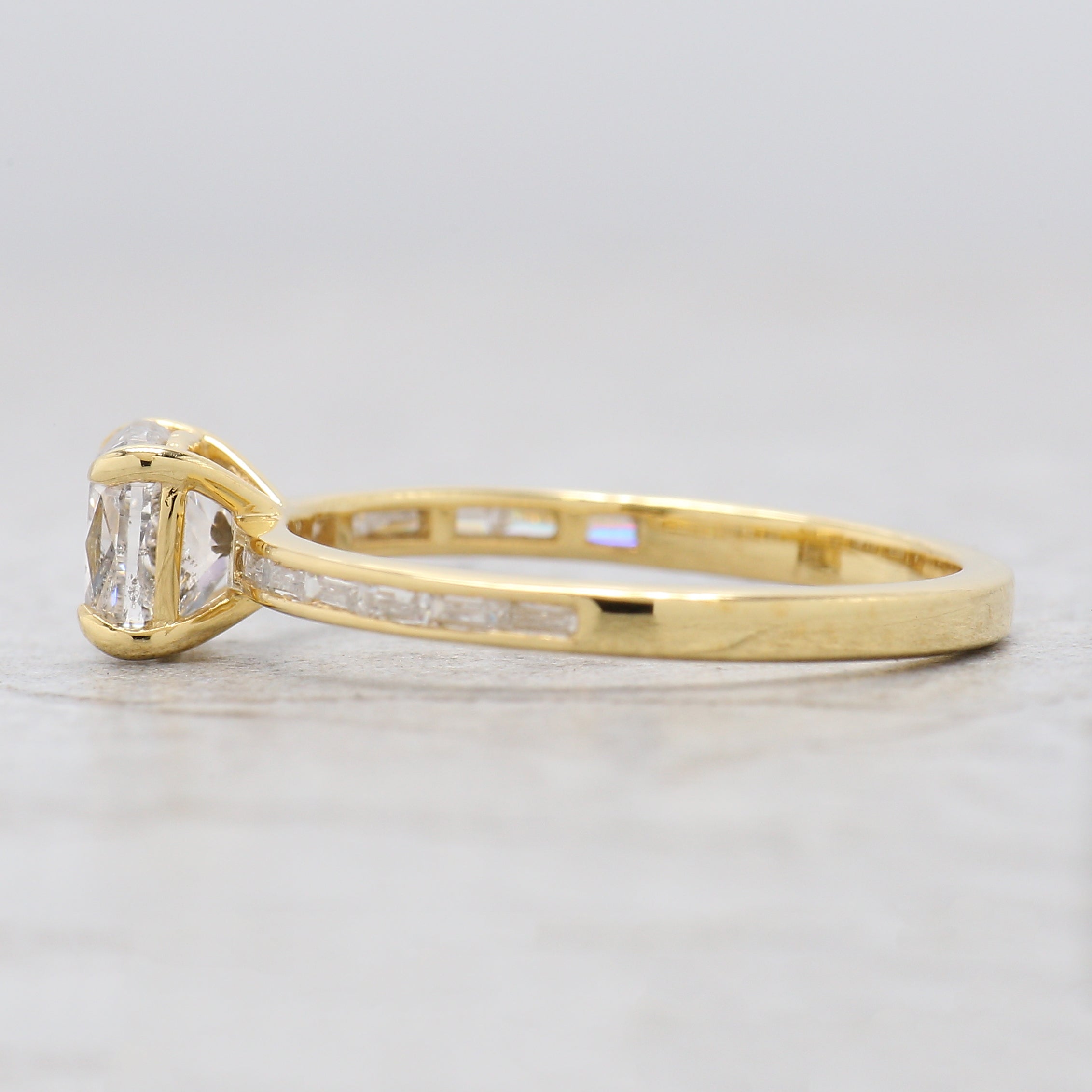 Cushion White-F Color Diamond Ring 1.02 Ct 5.78 MM Cushion Diamond Wedding Ring Baguette Diamond Ring Engagement Ring Gift For Her KDL2663