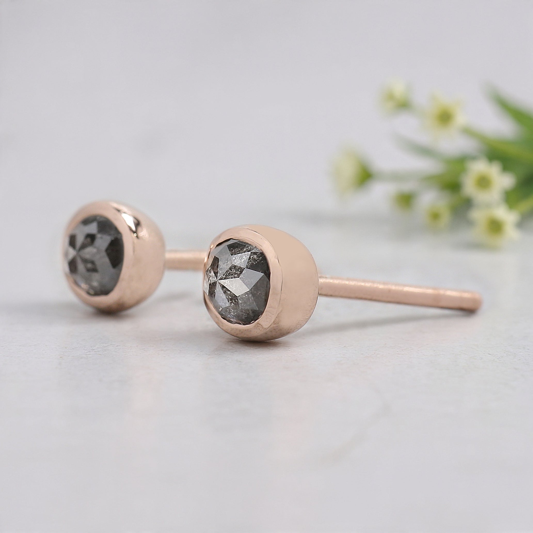 Oval Cut Salt And Pepper Diamond Earring 0.60 Ct 4.95 MM Oval Shape Diamond Earring 14K Solid Rose Gold Silver Earring Gift For Her KDL2558