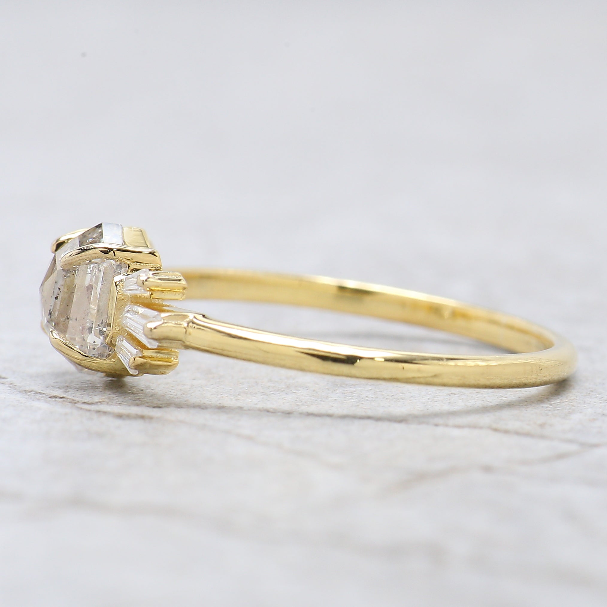 Hexagon Cut Salt And Pepper Diamond Ring 0.84 Ct 6.20 MM Hexagon Diamond Ring 14K Yellow Gold Silver Engagement Ring Gift For Her QL2687