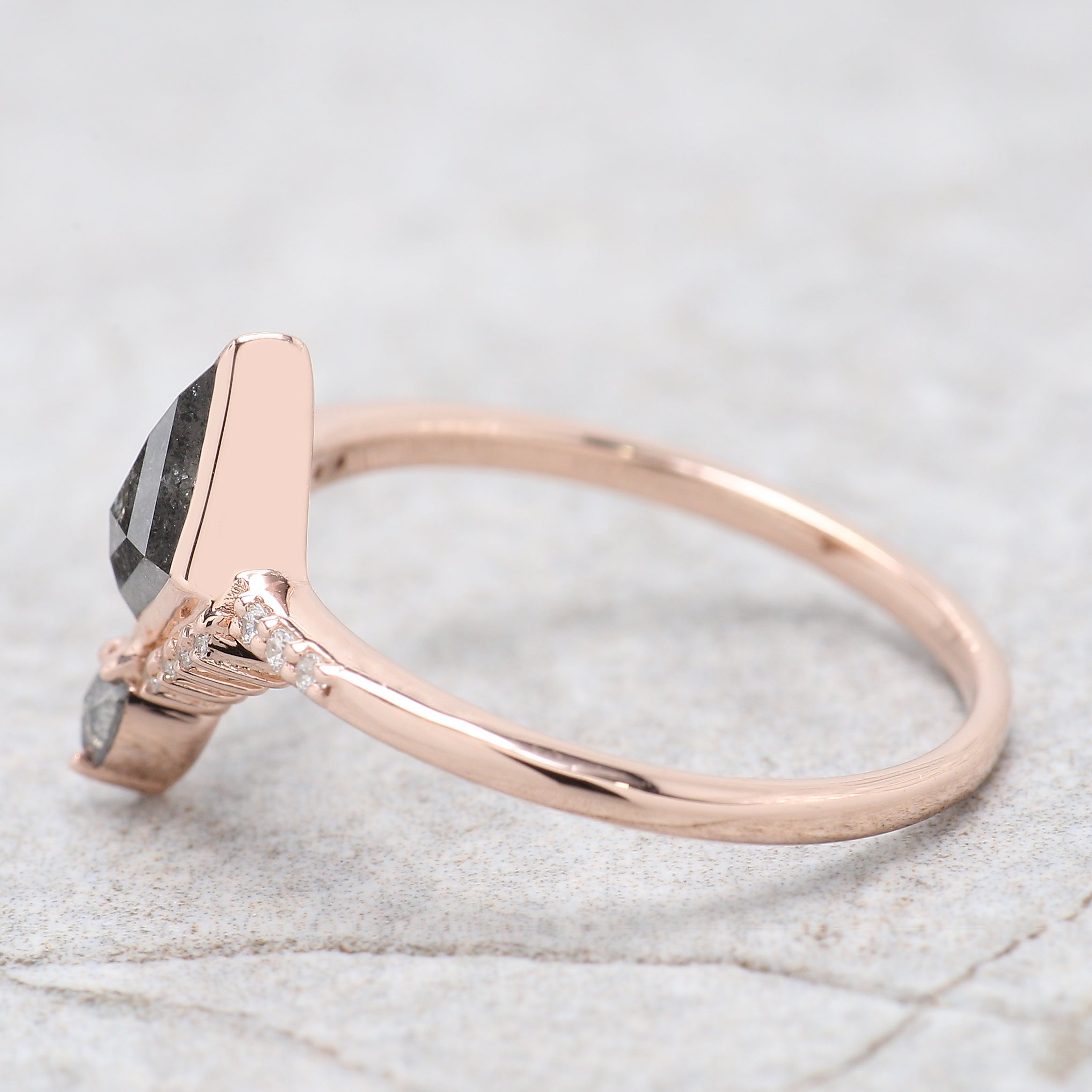 Kite Cut Salt And Pepper Diamond Ring 0.60 Ct 7.20 MM Kite Diamond Ring 14K Solid Rose Gold Silver Kite Engagement Ring Gift For Her QN2095