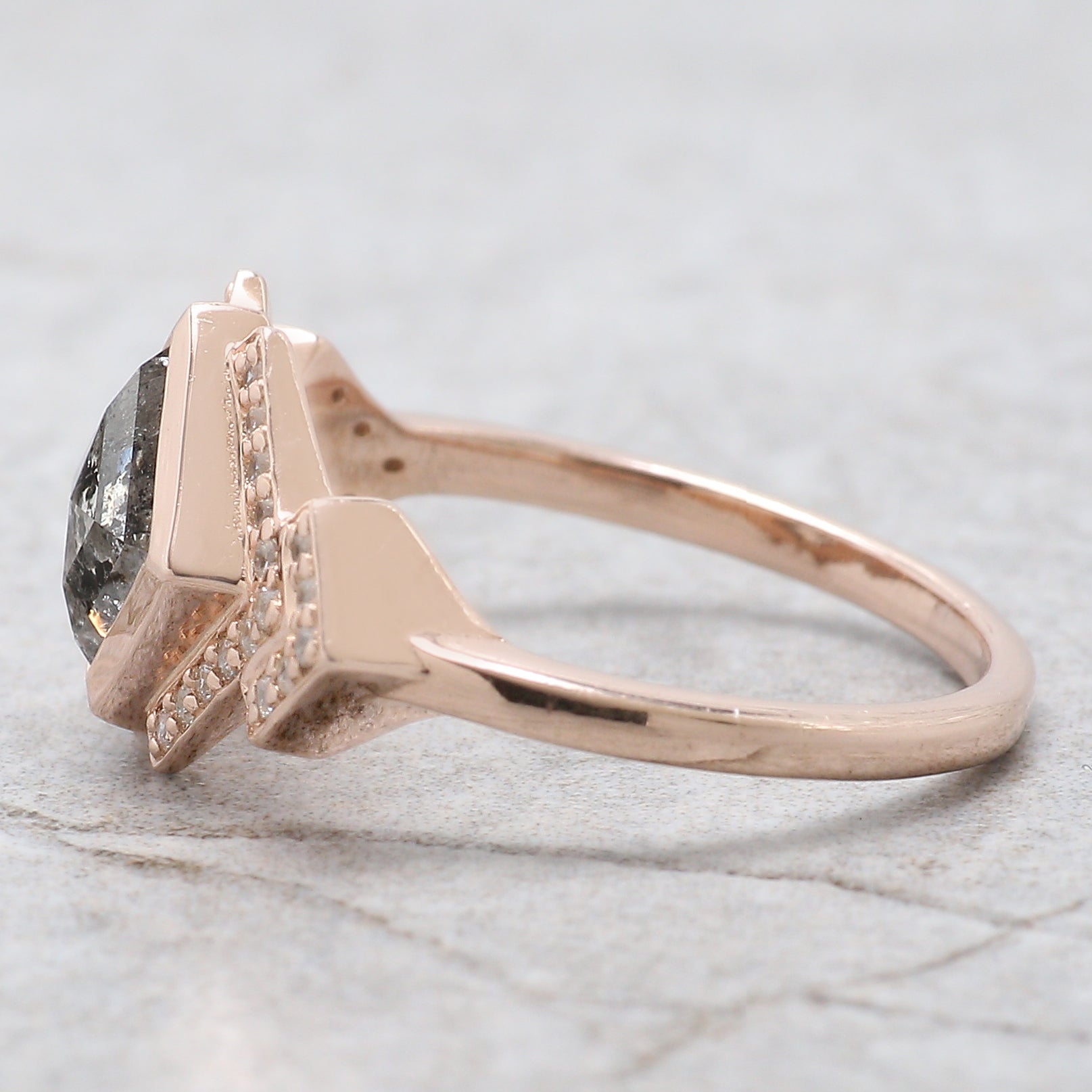 Kite Cut Salt And Pepper Diamond Ring 0.96 Ct 7.75 MM Kite Diamond Ring 14K Solid Rose Gold Silver Kite Engagement Ring Gift For Her QL2757
