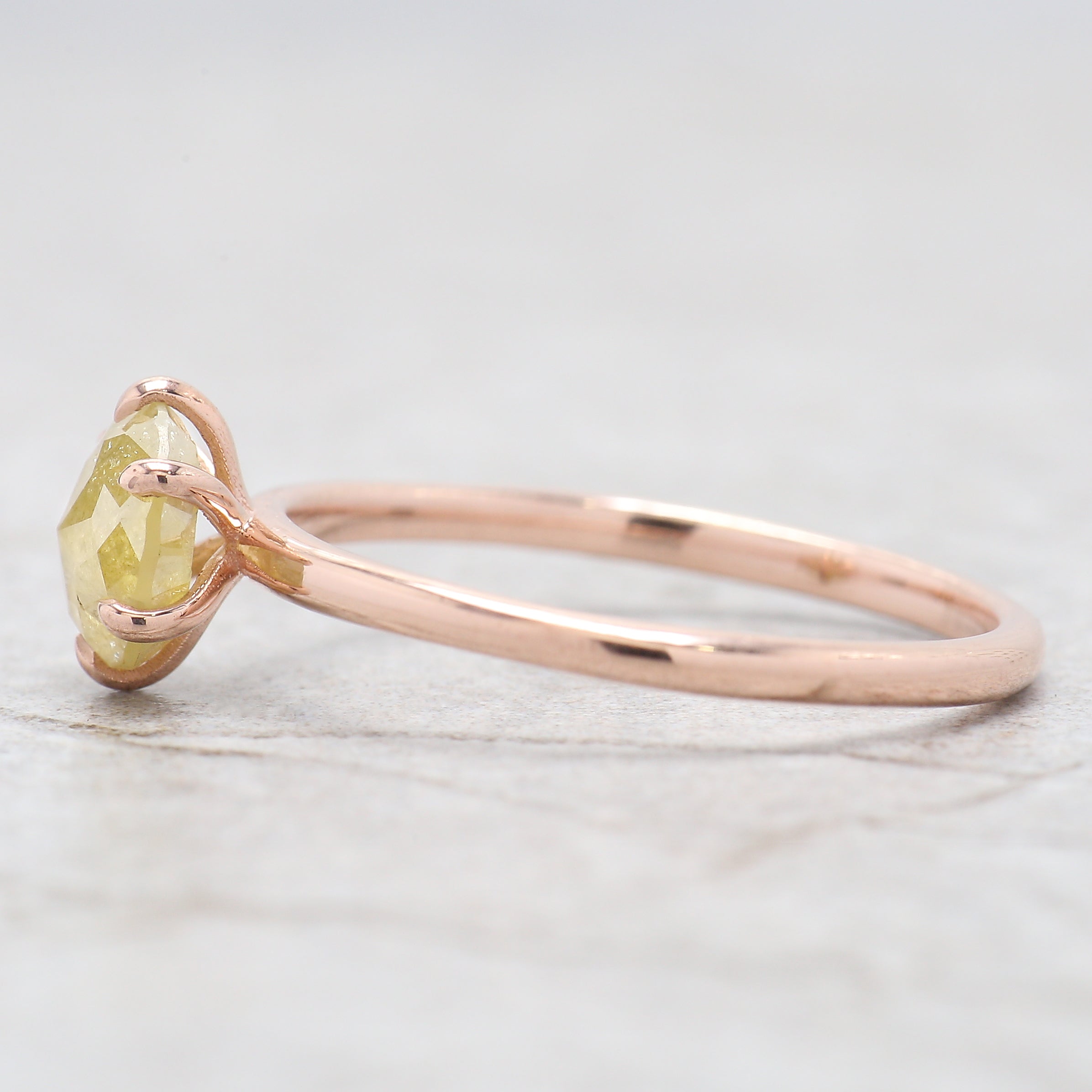 Round Rose Cut Yellow Color Diamond Ring 1.07 Ct 6.41 MM Round Shape Diamond Ring 14K Rose Gold Silver Engagement Ring Gift For Her QK2496