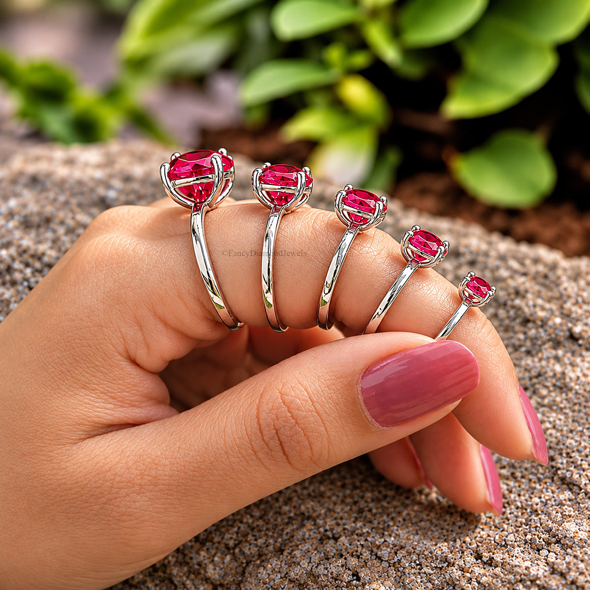 Round Red Ruby stone engagement ring 11mm 9mm 8mm 6.50mm 4mm ring silver simulant Ring Solitaire ring Diamond ring Gift for her FD516