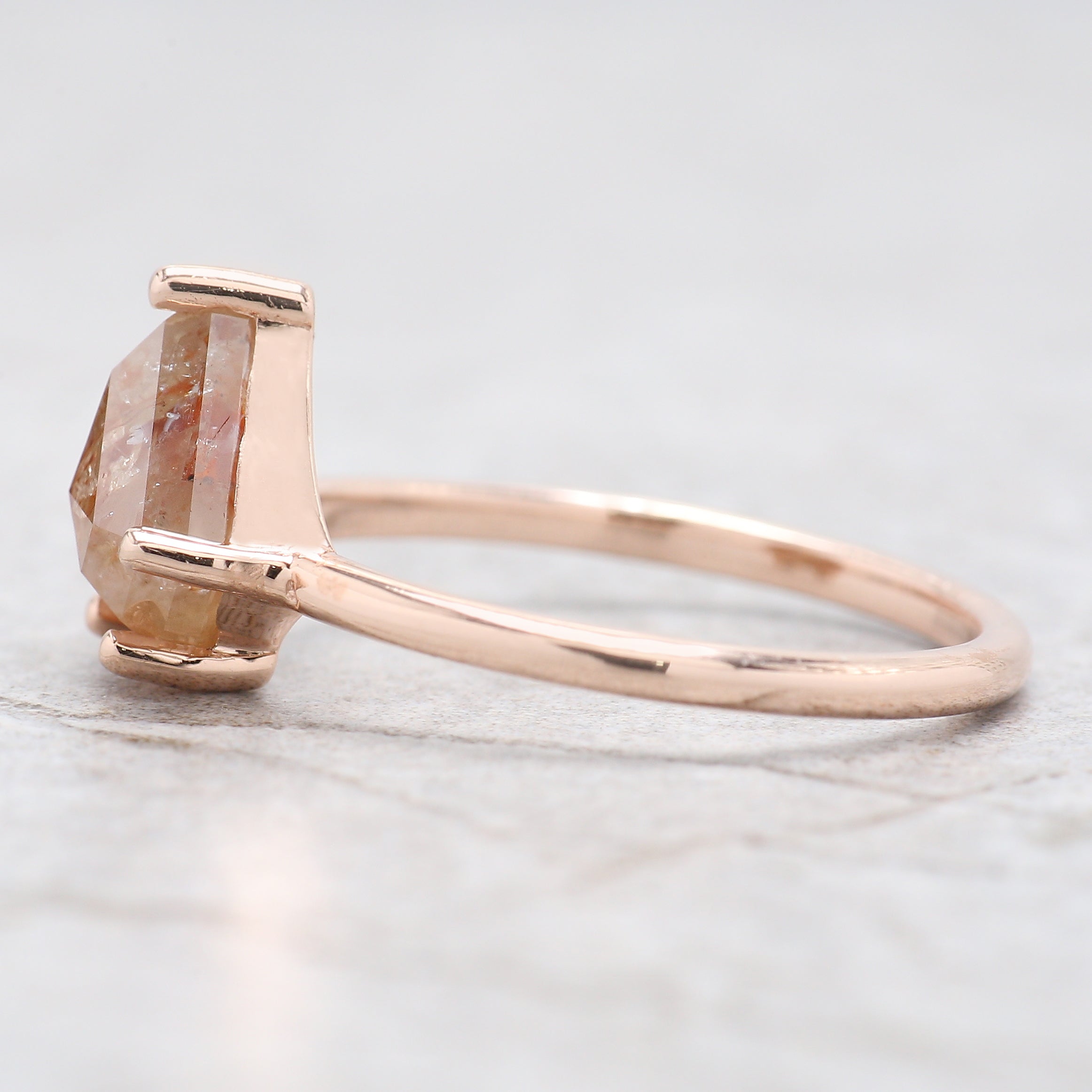 Shield Cut Brown Color Diamond Ring 2.30 Ct 8.50 MM Shield Shape Diamond Ring 14K Solid Rose Gold Shield Engagement Ring Gift For Her QN505