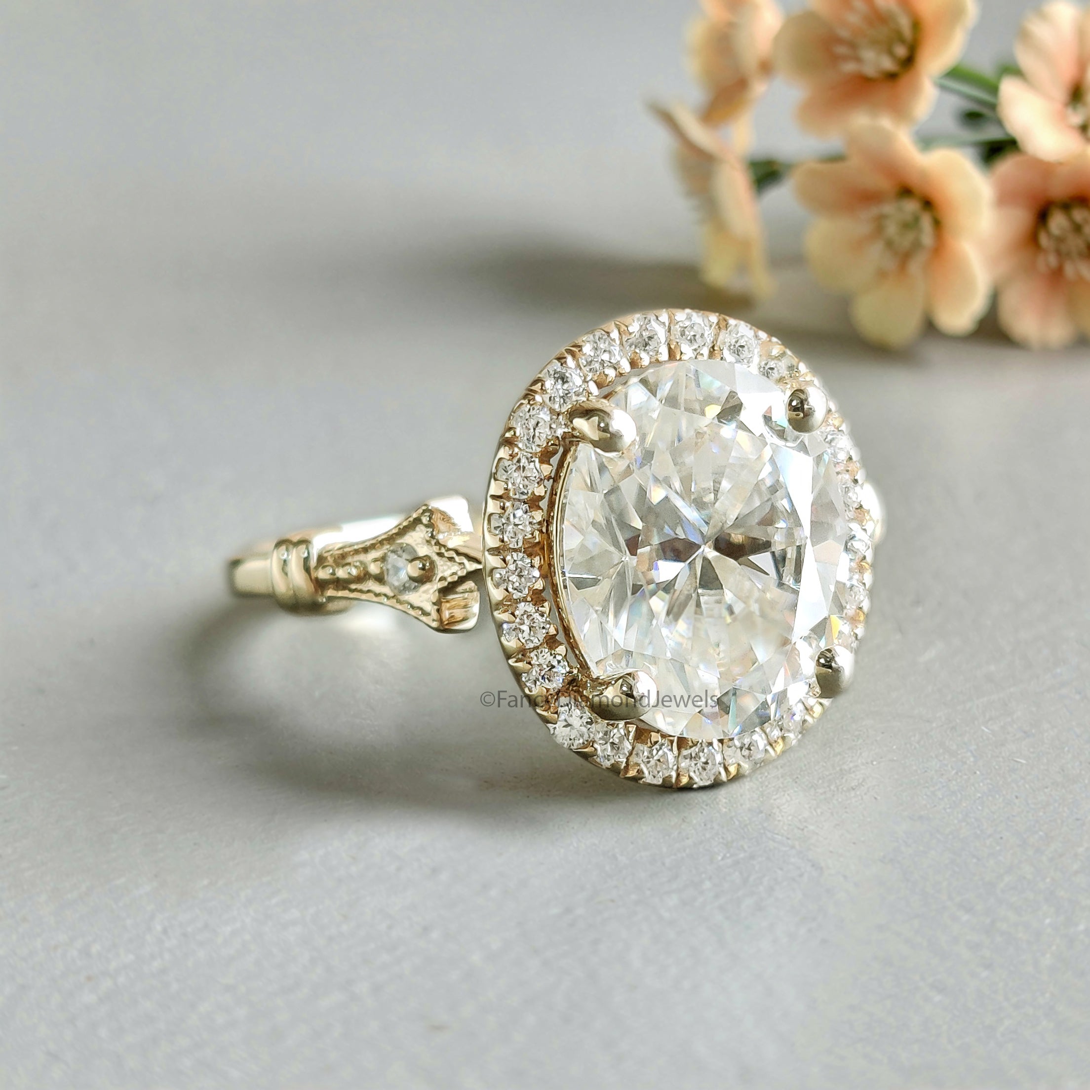 2.40 CT Oval Cut Lab Grown Diamond Engagement Ring Oval With Halo Setting Ring Colorless Oval Wedding Ring Gift for Her Promise Ring FD466