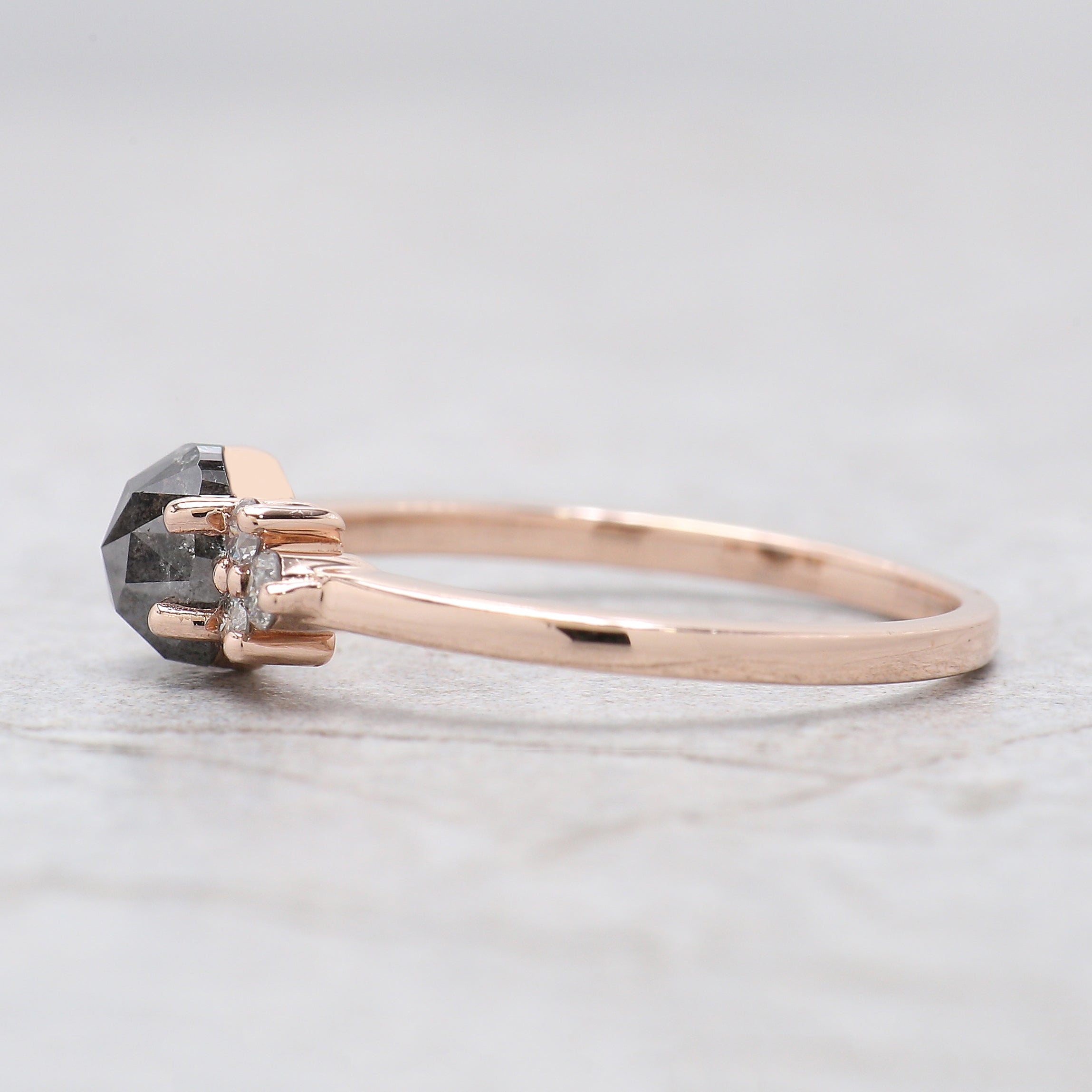 Oval Cut Salt And Pepper Diamond Ring 0.72 Ct 5.59 MM Oval Shape Diamond Ring 14K Solid Rose Gold Silver Engagement Ring Gift For Her KD1106