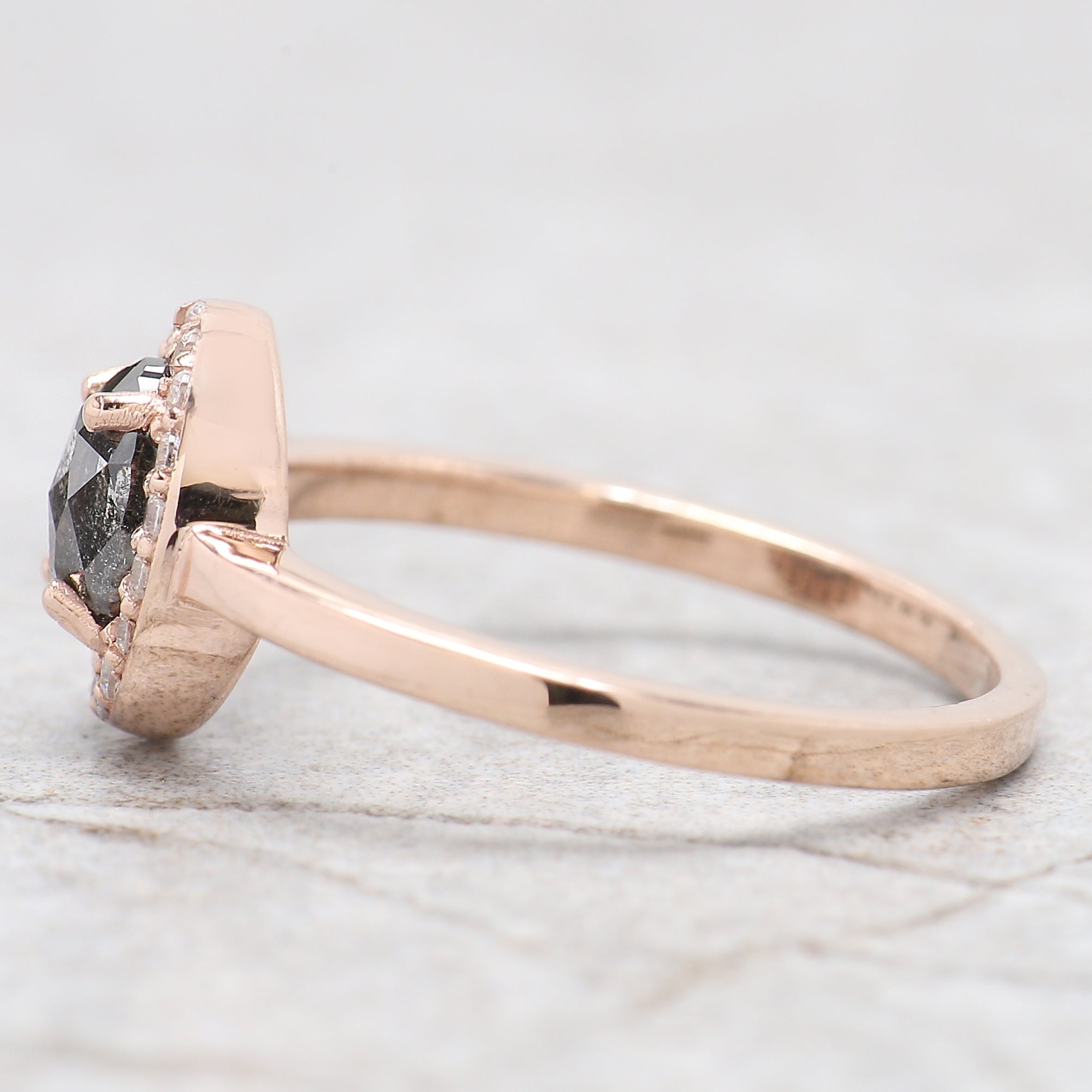Oval Cut Salt And Pepper Diamond Ring 0.79 Ct 6.35 MM Oval Diamond Ring 14K Solid Rose Gold Silver Oval Engagement Ring Gift For Her QL1476