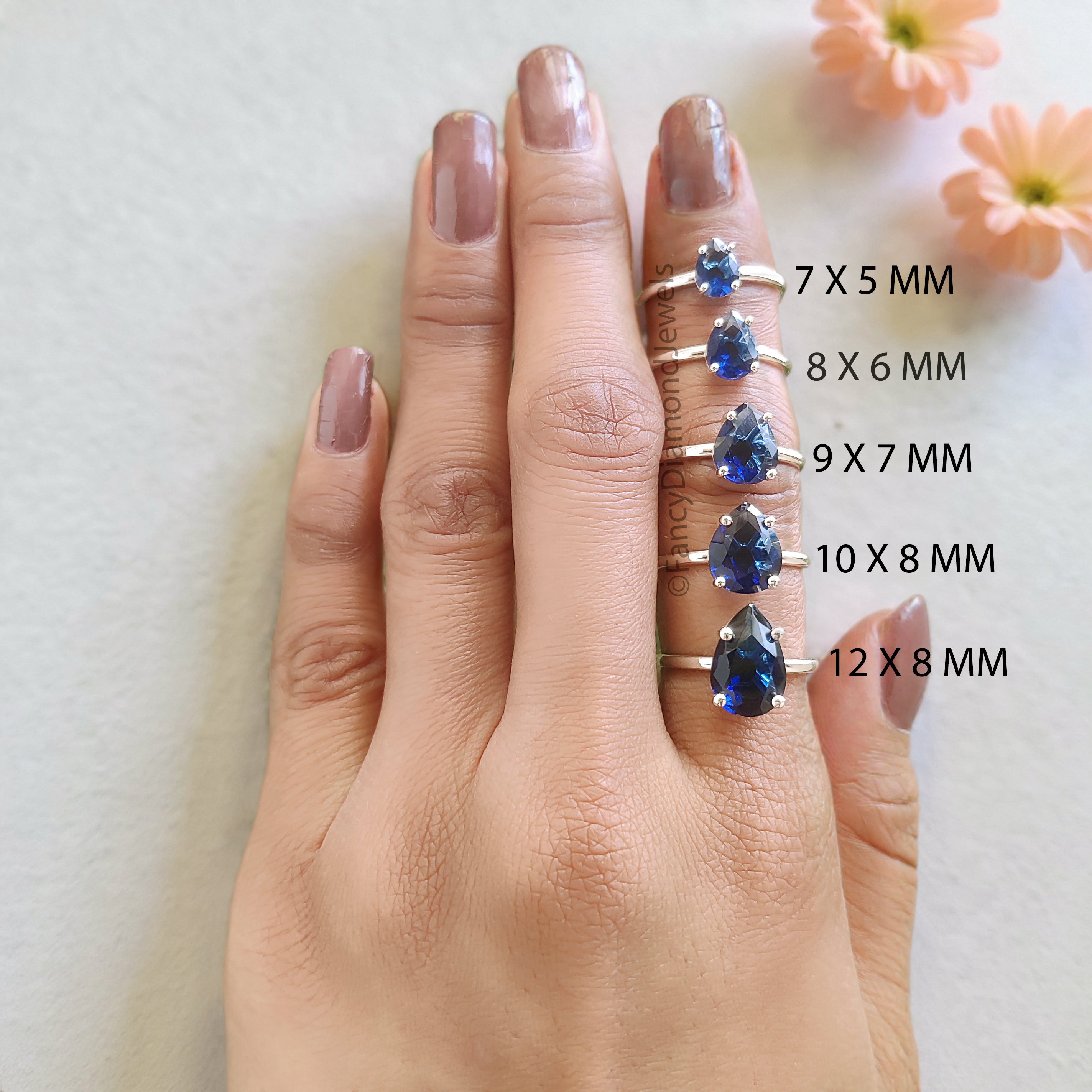 Pear Blue Sapphire engagement ring 12mm 10mm 9mm 8mm 7mm stone ring Simulant Solitaire ring Diamond ring Silver ring Gift for her FD547