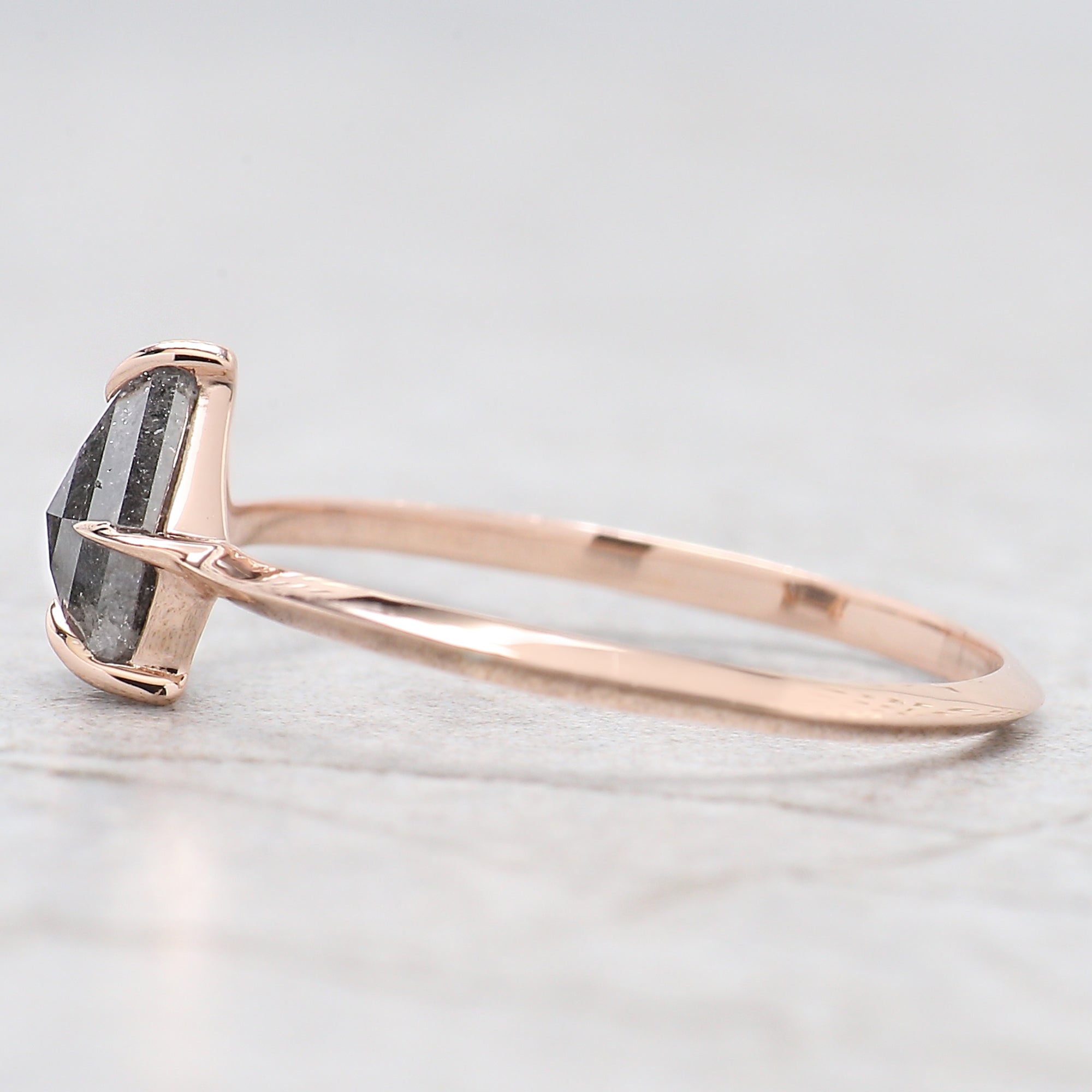 0.80 Ct Natural Shield Shape Salt And Pepper Diamond Ring 6.60 MM Shield Cut Diamond Ring 14K Solid Rose Gold Silver Engagement Ring QL7662