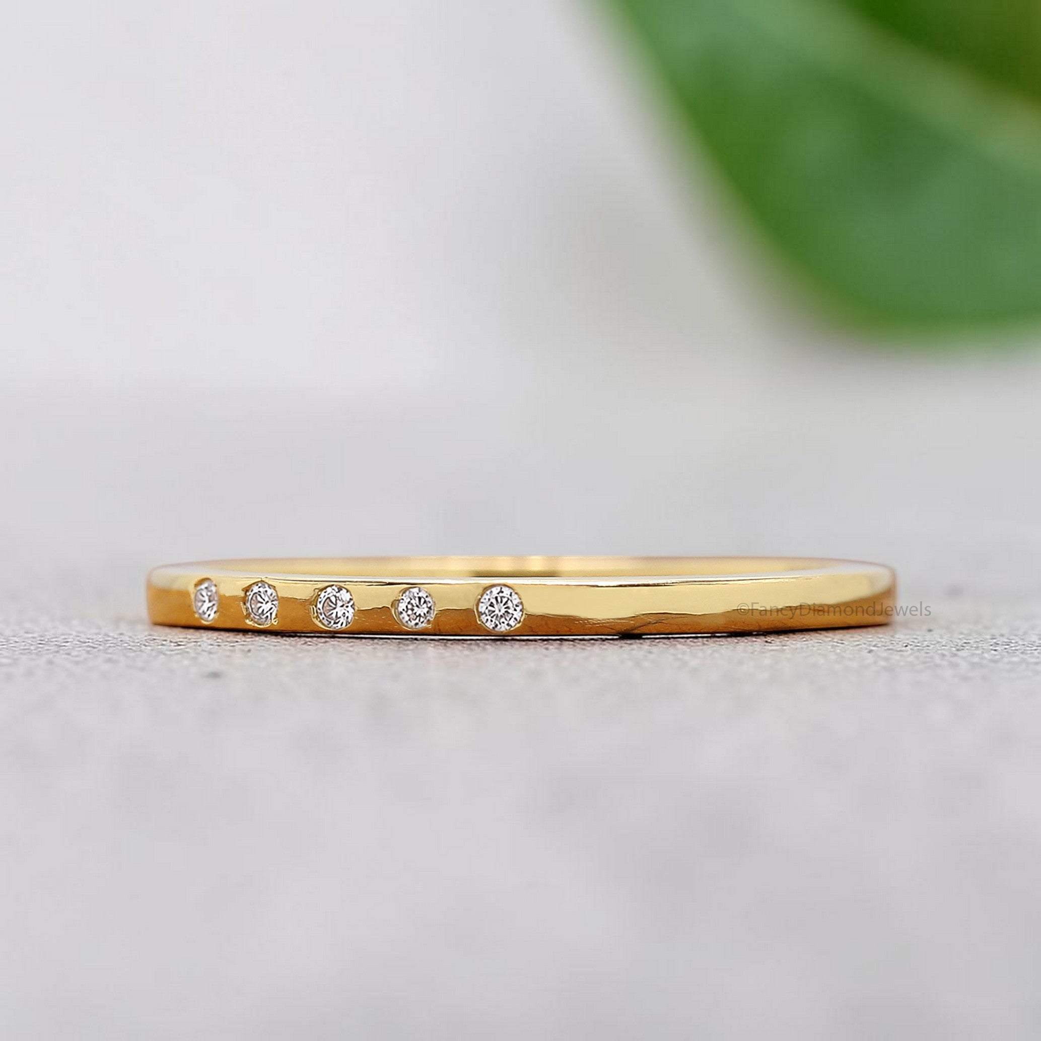 5 Stone Micro Pave Set Minimalist Diamond Ring Dainty Stacking Ring 14k Solid Gold Lab Diamond Wedding Band for Women Daily Wear Ring FD568