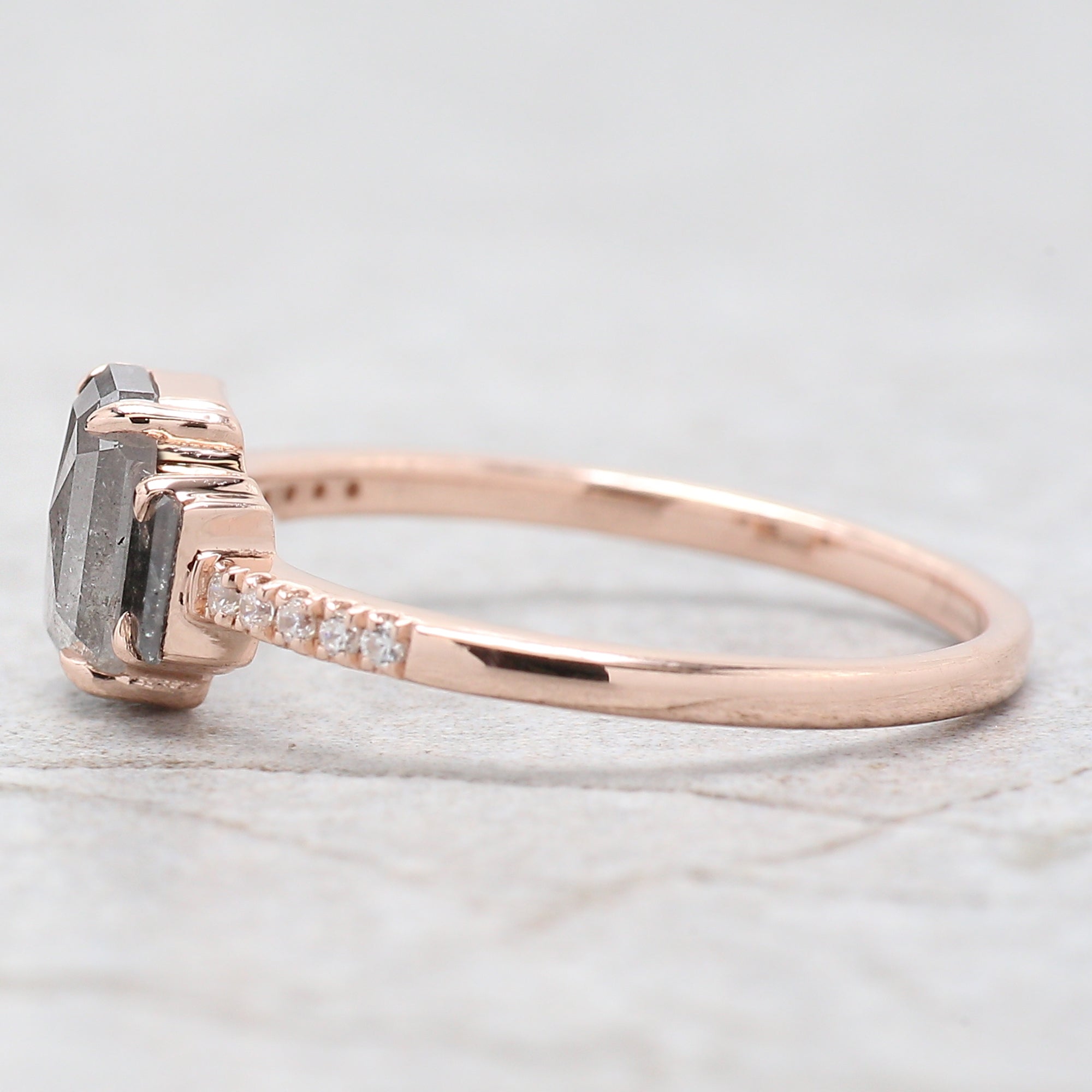 0.90 Ct Natural Emerald Shape Grey Color Diamond Ring 6.95 MM Emerald Cut Diamond Ring 14K Solid Rose Gold Silver Engagement Ring QN796