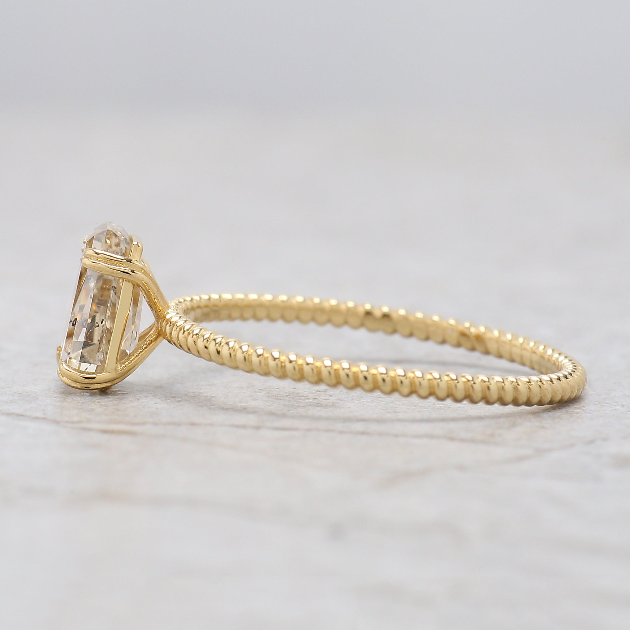 Coffin Shape White-I Color Diamond Ring 1.02 Ct 7.07 MM Coffin Diamond Engagement Ring 14K Yellow Gold Ring Unique Rope Band Ring KDL2659