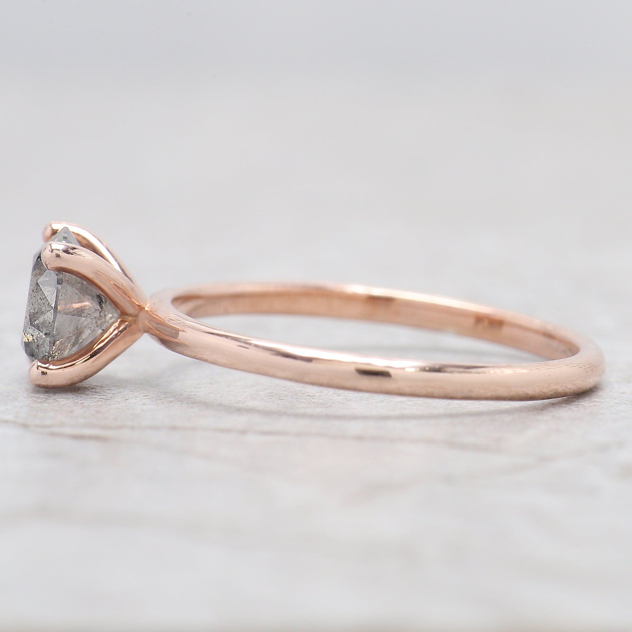 Round Cut Salt And Pepper Diamond Ring 0.98 Ct 6.40 MM Round Diamond Ring 14K Solid Rose Gold Silver Engagement Ring Gift For Her QL2083