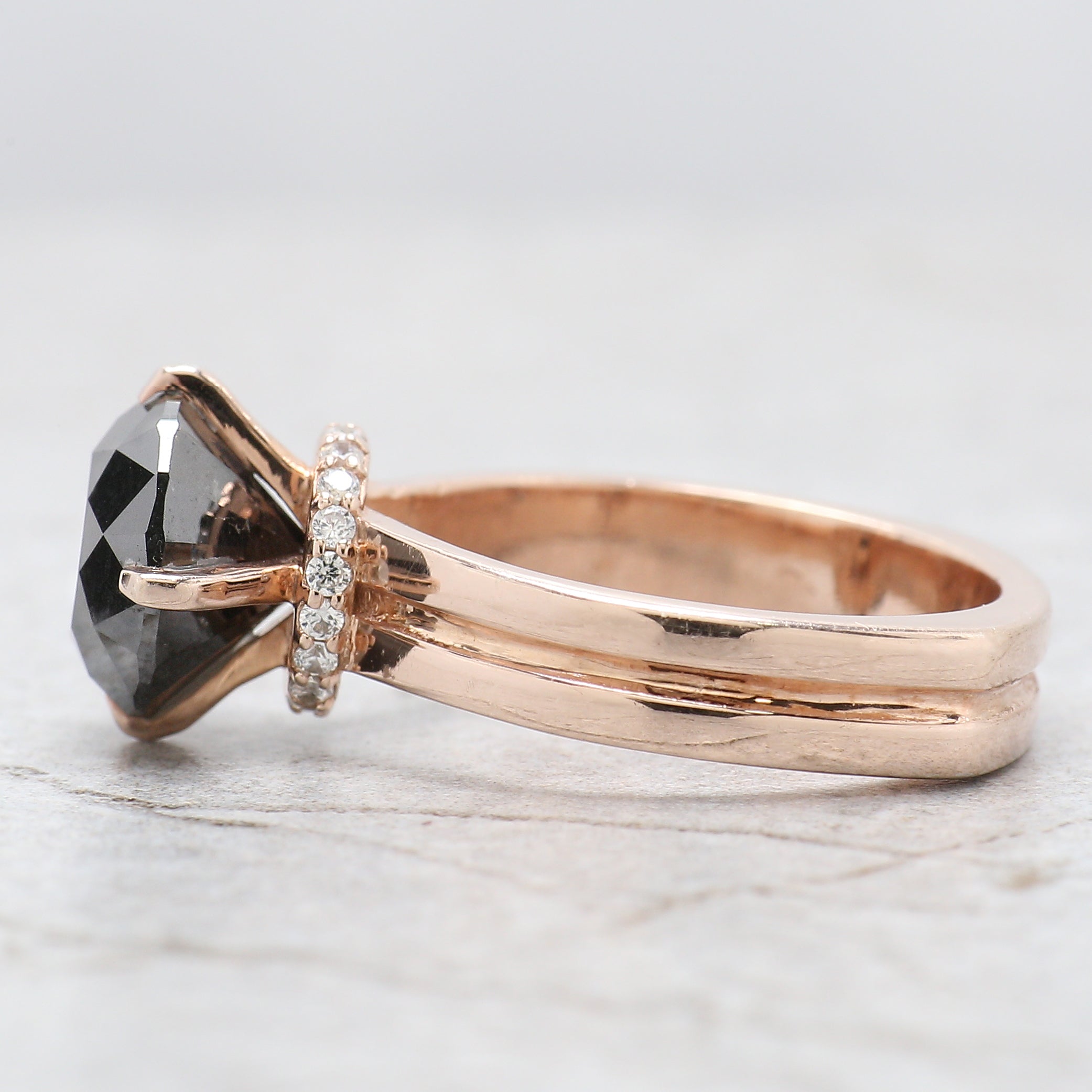 Round Cut Black Color Diamond Ring 3.76 Ct 9.30 MM Round Shape Diamond Ring 14K Solid Rose Gold Silver Engagement Ring Gift For Her QL8487