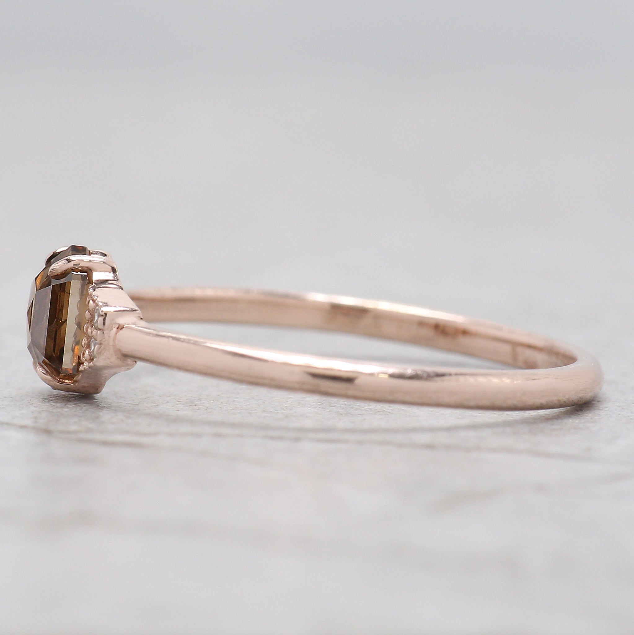 Hexagon Cut Brown Color Diamond Ring 0.51 Ct 5.20 MM Hexagon Diamond Ring 14K Solid Rose Gold Silver Engagement Ring Gift For Her QL655