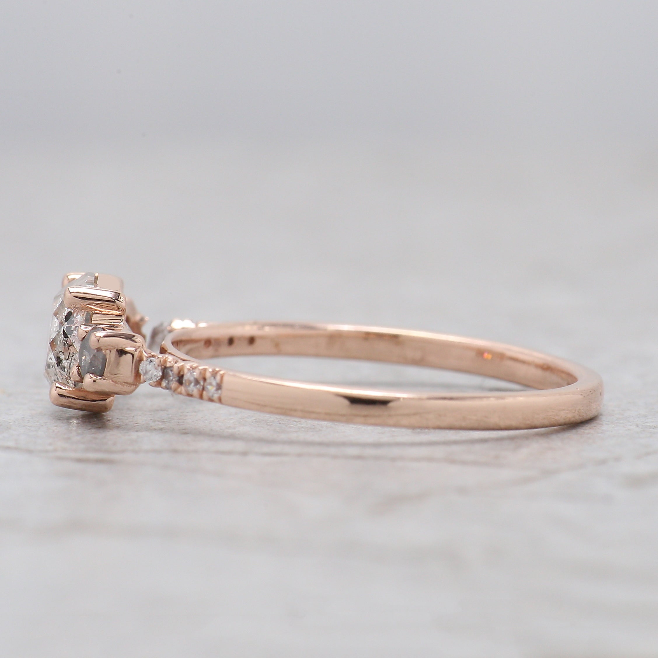 Round Cut Salt And Pepper Diamond Ring 0.83 Ct 5.64 MM Round Diamond Ring 14K Solid Rose Gold Silver Engagement Ring Gift For Her QN2184