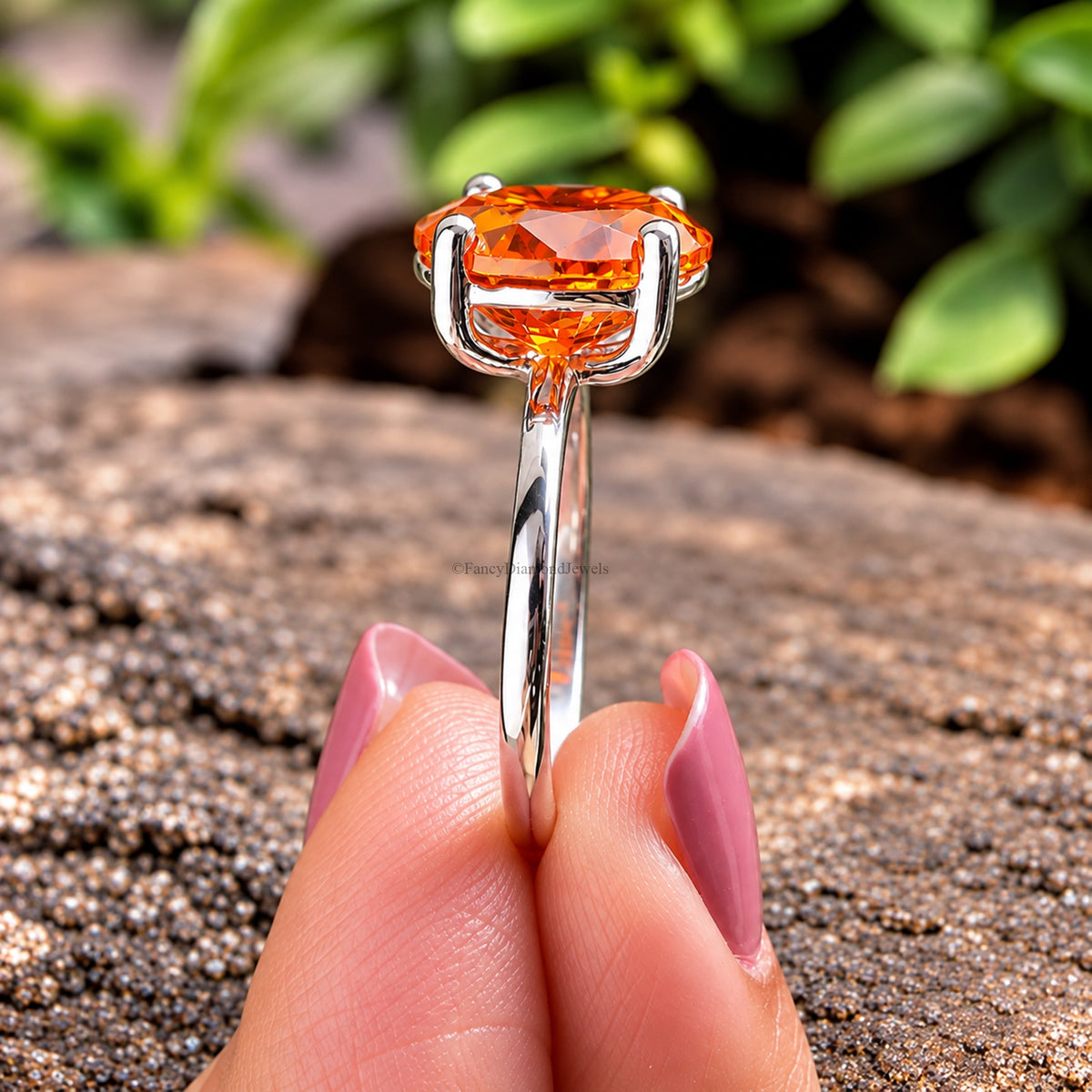 Oval Orange Citrine stone engagement ring 12mm 10mm 9mm 8mm 7mm  ring silver simulant Ring Solitaire ring Diamond ring Gift for her FD337