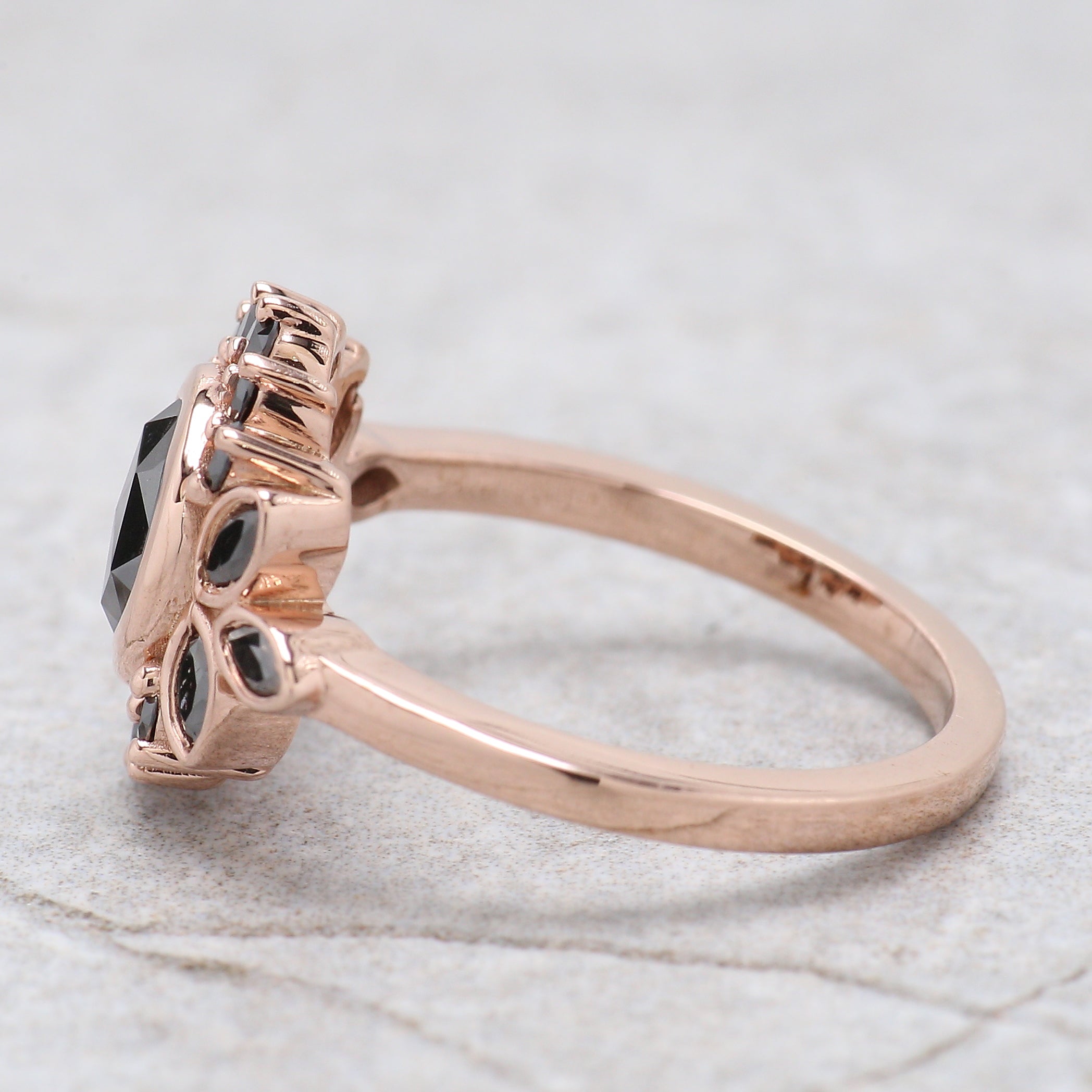 Round Rose Cut Black Color Diamond Ring 0.80 Ct 6.00 MM Rose Cut Diamond Ring 14K Solid Rose Gold Silver Engagement Ring Gift For Her QN9075