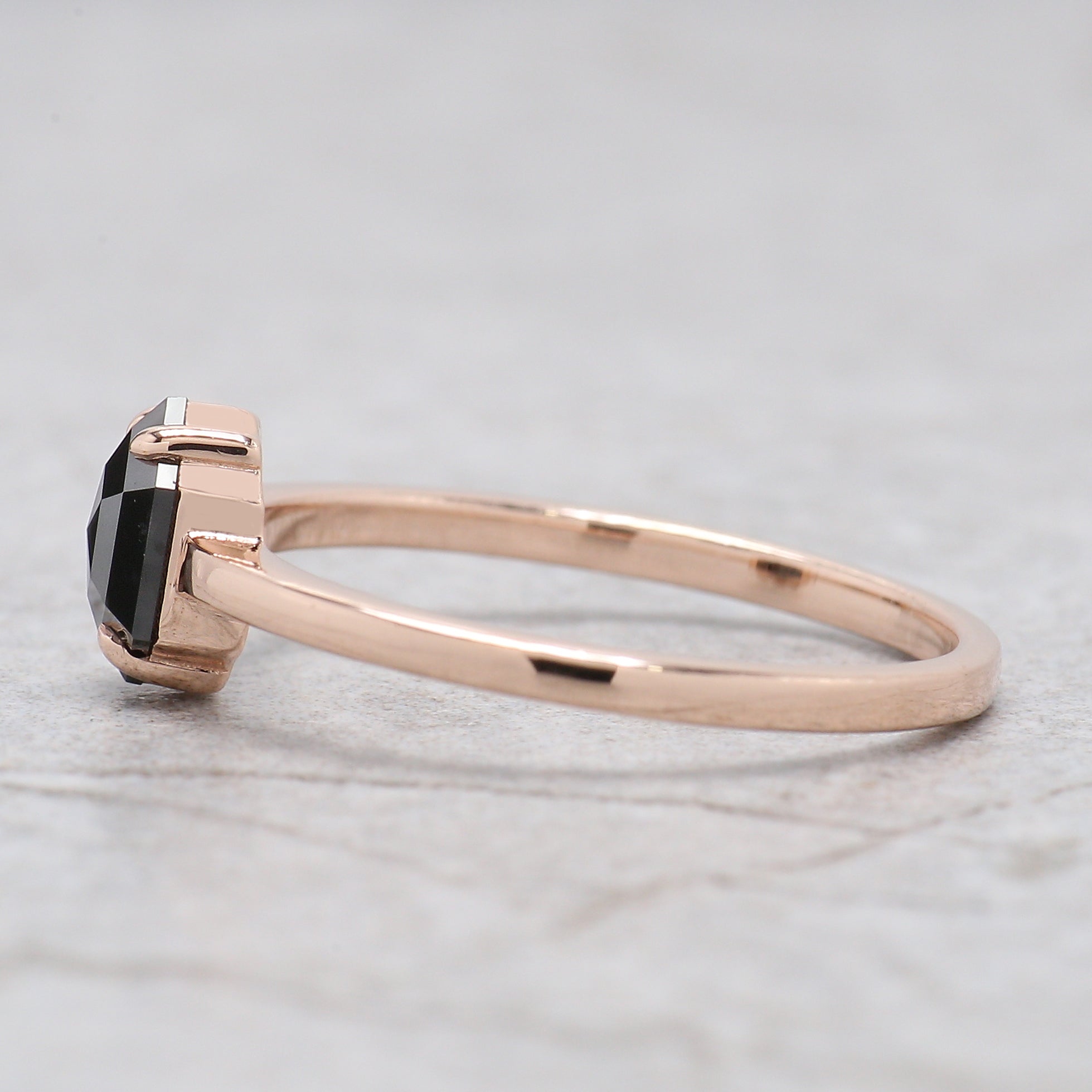 Hexagon Black Color Diamond Ring 0.88 Ct 6.70 MM Hexagon Shape Diamond Ring 14K Solid Rose Gold Silver Engagement Ring Gift For Her QN2274