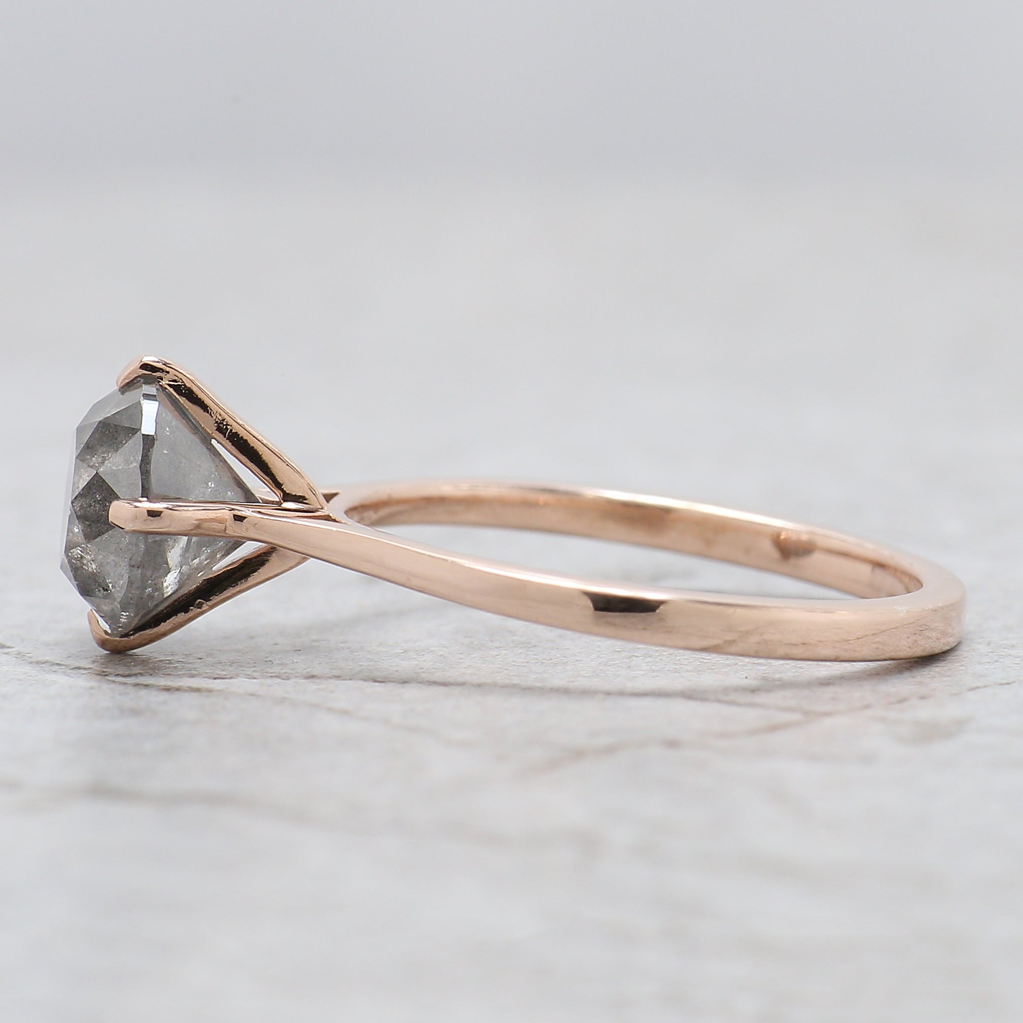 Round Cut Salt And Pepper Diamond Ring 2.11 Ct 7.50 MM Round Diamond Ring 14K Solid Rose Gold Silver Engagement Ring Gift For Her QK1991