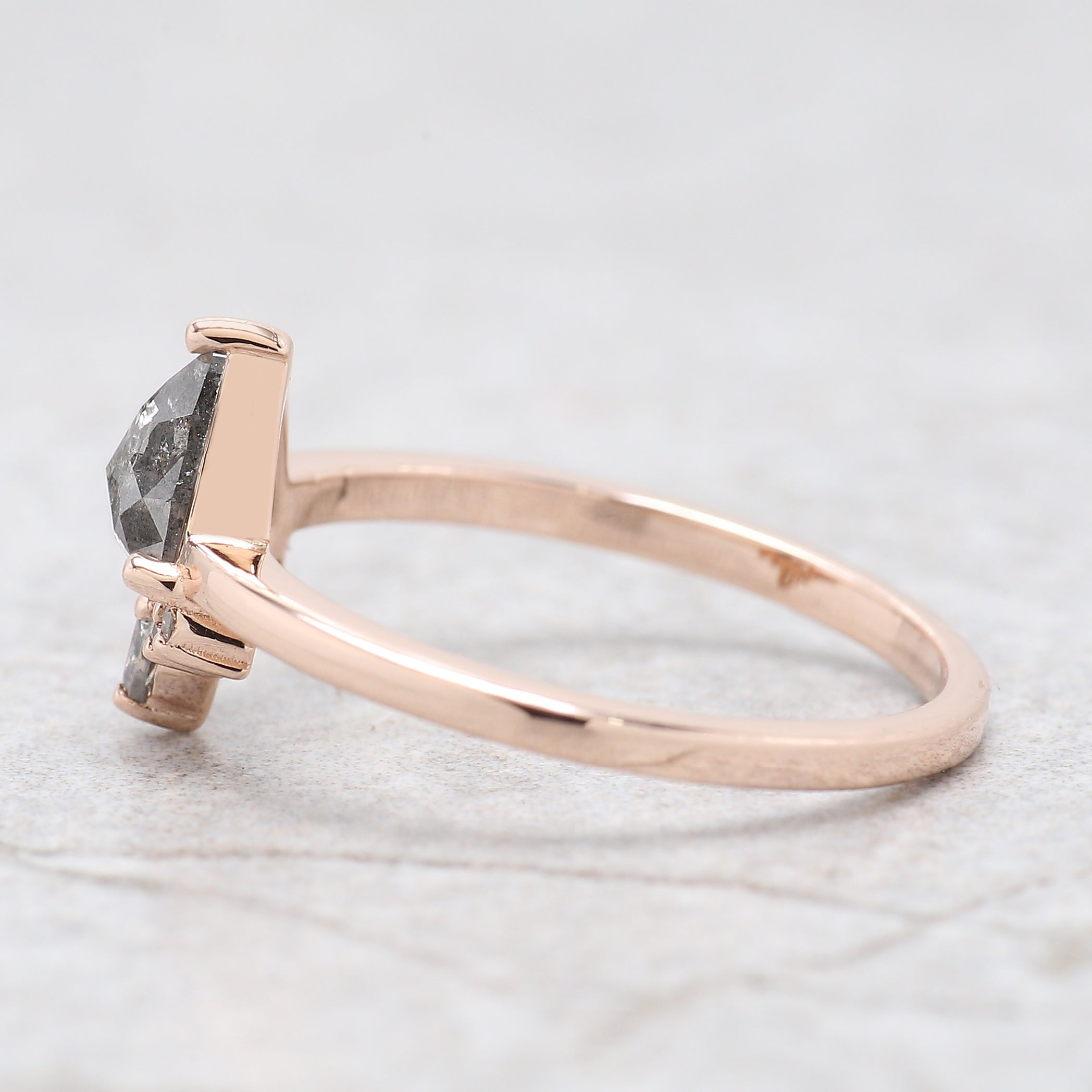 Triangle Shape Salt And Pepper Diamond Ring 0.52 Ct 6.00 MM Triangle Diamond Ring 14K Solid Rose Gold Engagement Ring Gift For Her KD1107